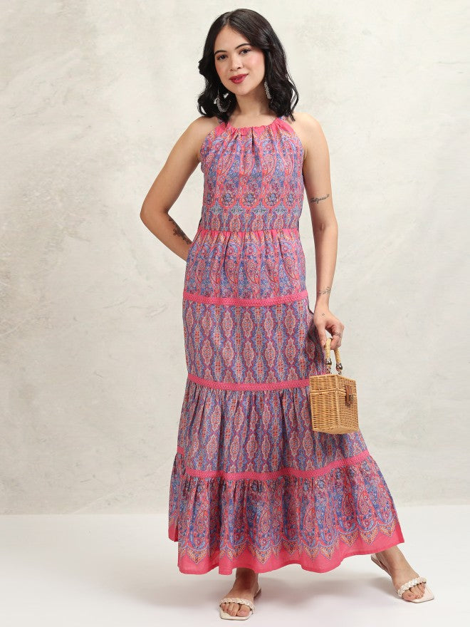 Tokyo Talkies Women Pink Printed Maxi Dress - Pink - Image 1