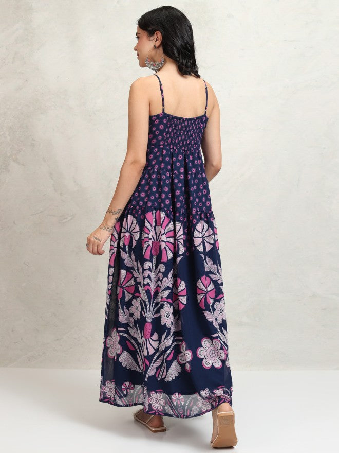 Tokyo Talkies Women Navy Blue Printed Maxi Dress - Navy Blue - Image 3