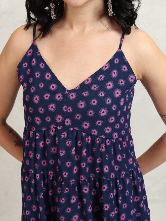 Tokyo Talkies Women Navy Blue Printed Maxi Dress - Navy Blue - Image 5