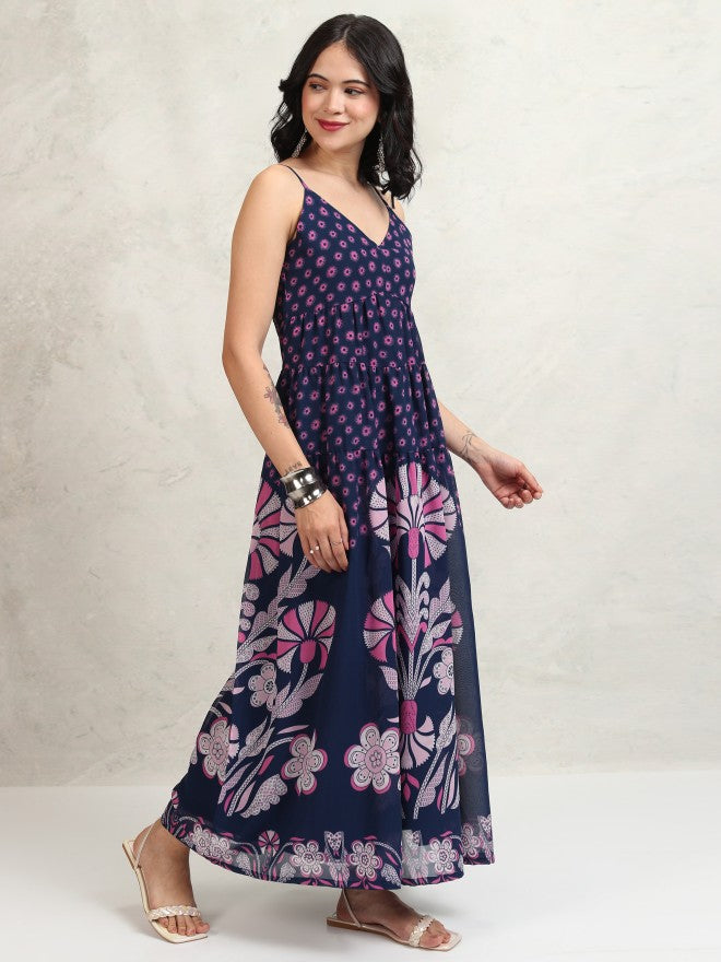 Tokyo Talkies Women Navy Blue Printed Maxi Dress - Navy Blue - Image 6