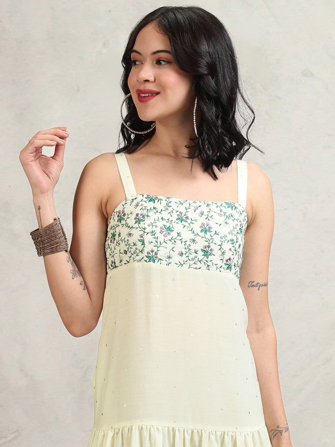 Tokyo Talkies Women White Self Design Fit and Flare Dress - White - Image 2