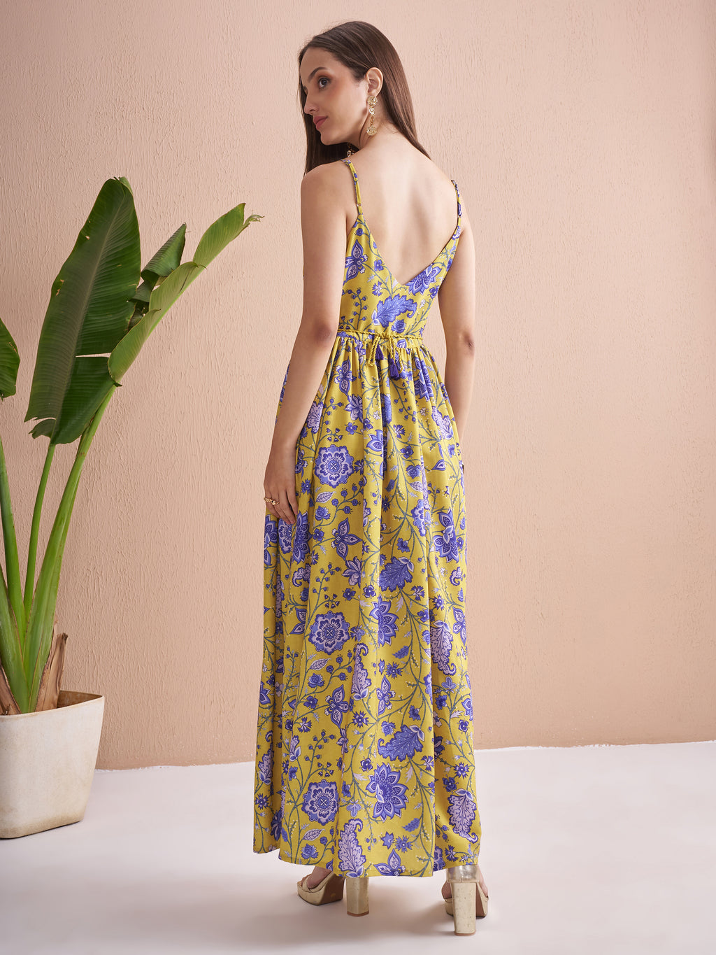 Vishudh Women Mustard Printed Fit and Flare Dress - Mustard - Image 3