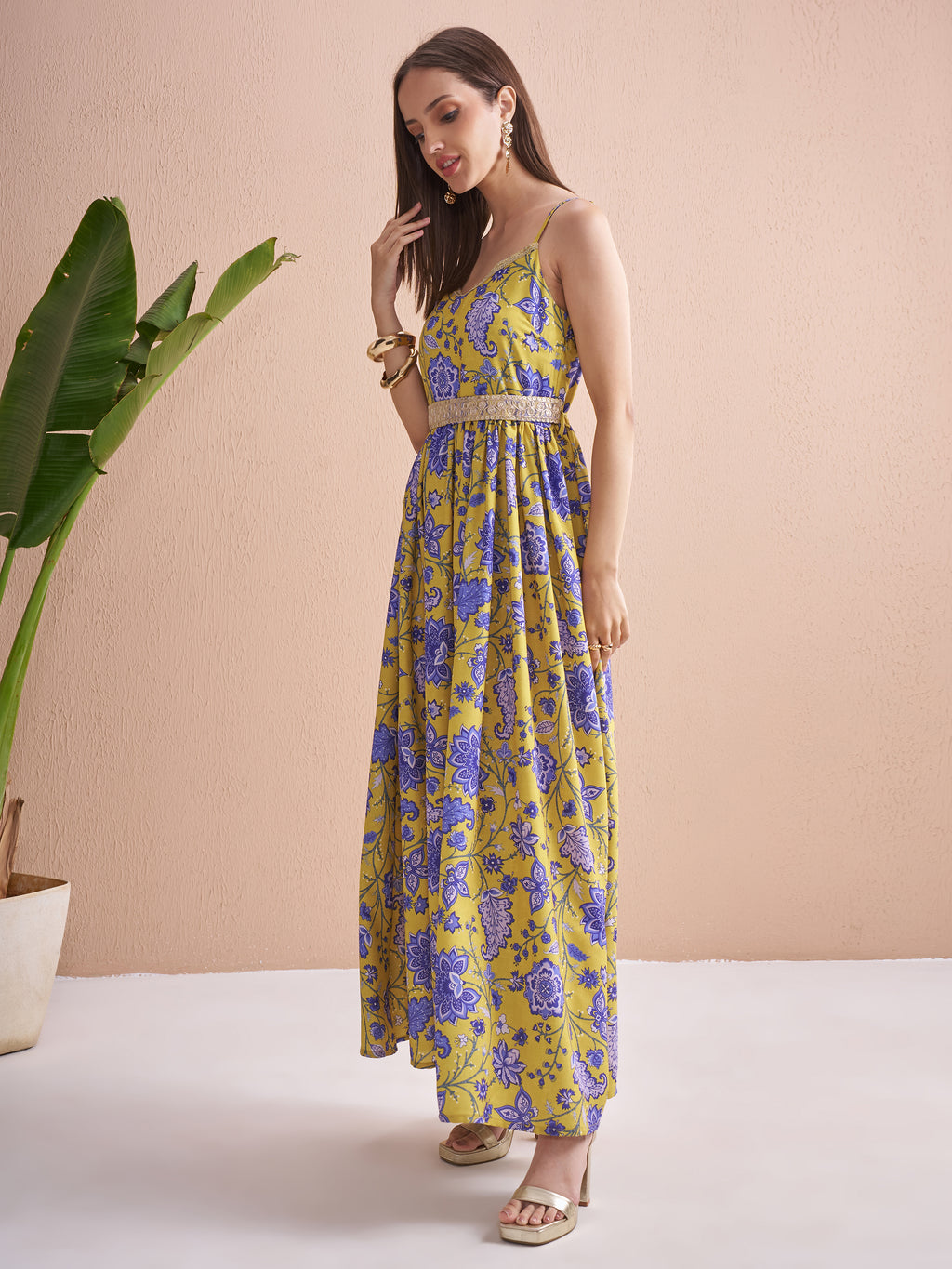 Vishudh Women Mustard Printed Fit and Flare Dress - Mustard - Image 4