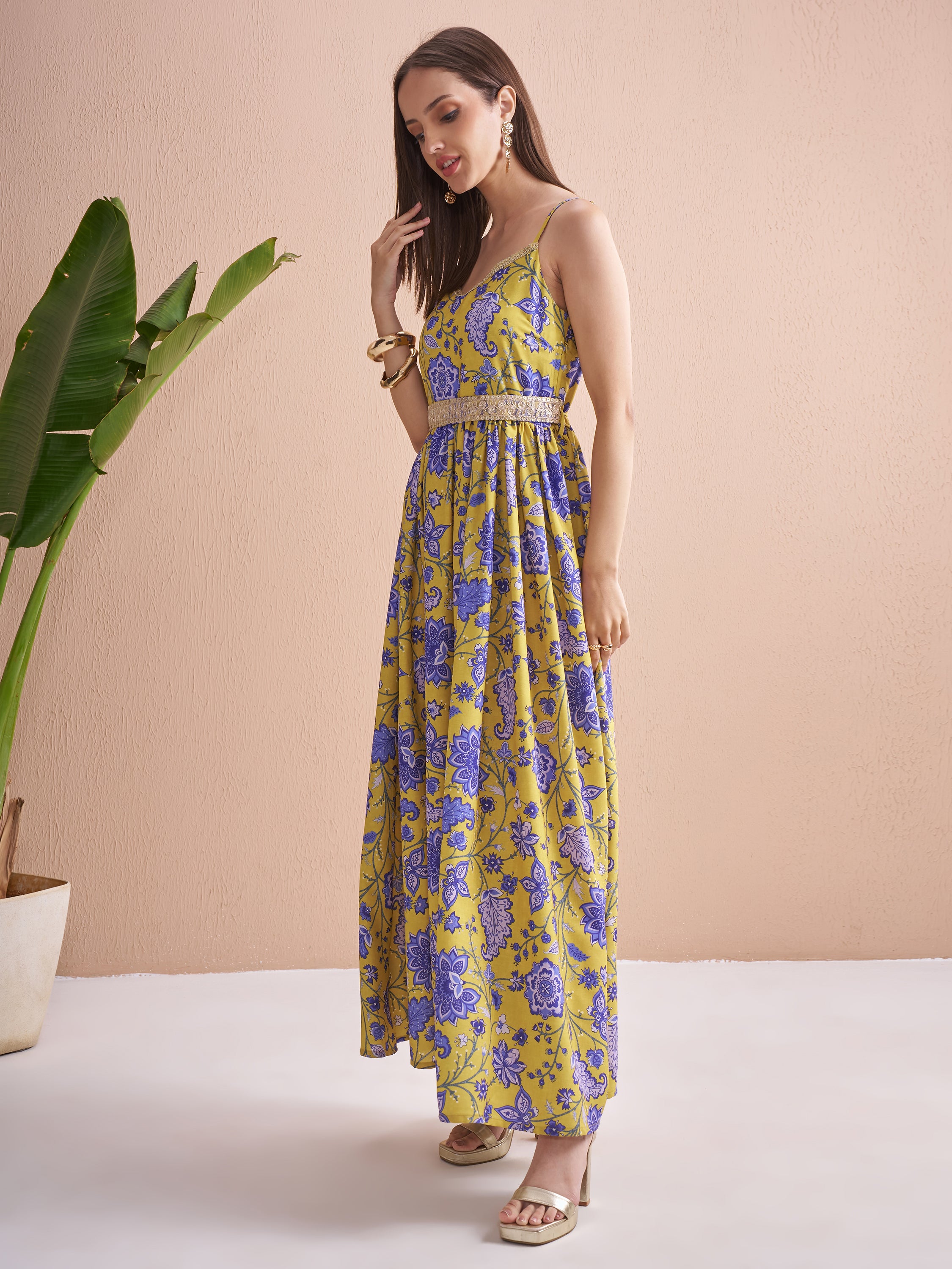 Vishudh Women Mustard Printed Fit and Flare Dress - Mustard - Image 4