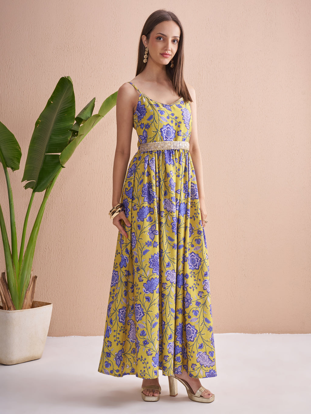 Vishudh Women Mustard Printed Fit and Flare Dress - Mustard - Image 6