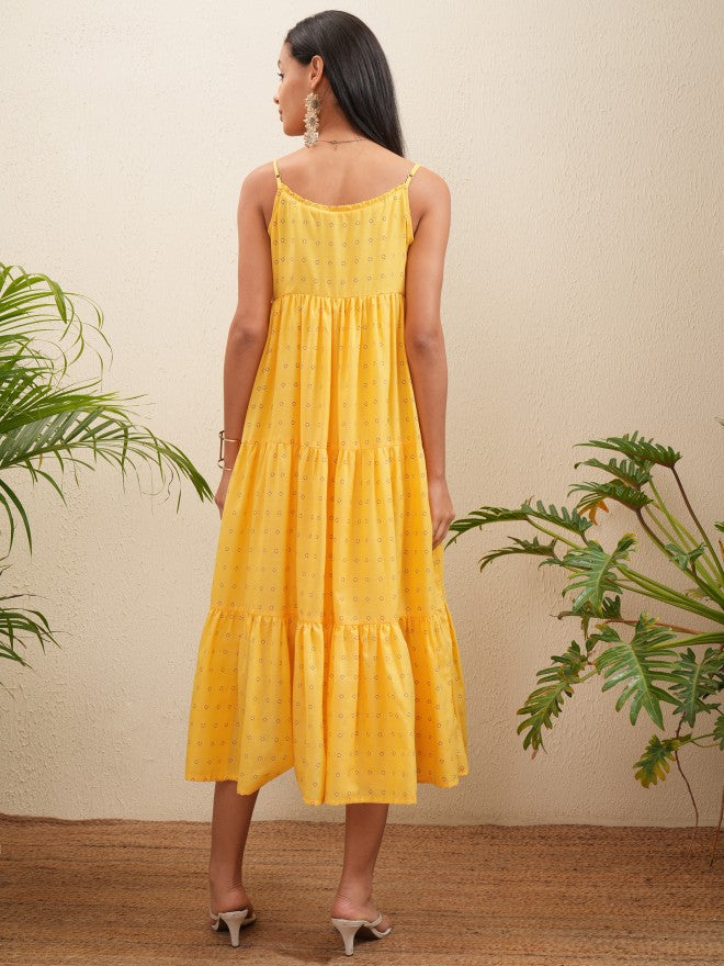 Vishudh Women Yellow Embroidered Fit and Flare Dress - Yellow - Image 3