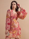 Vishudh women Peach Printed Fit And Flare Dress - Peach - Image 1
