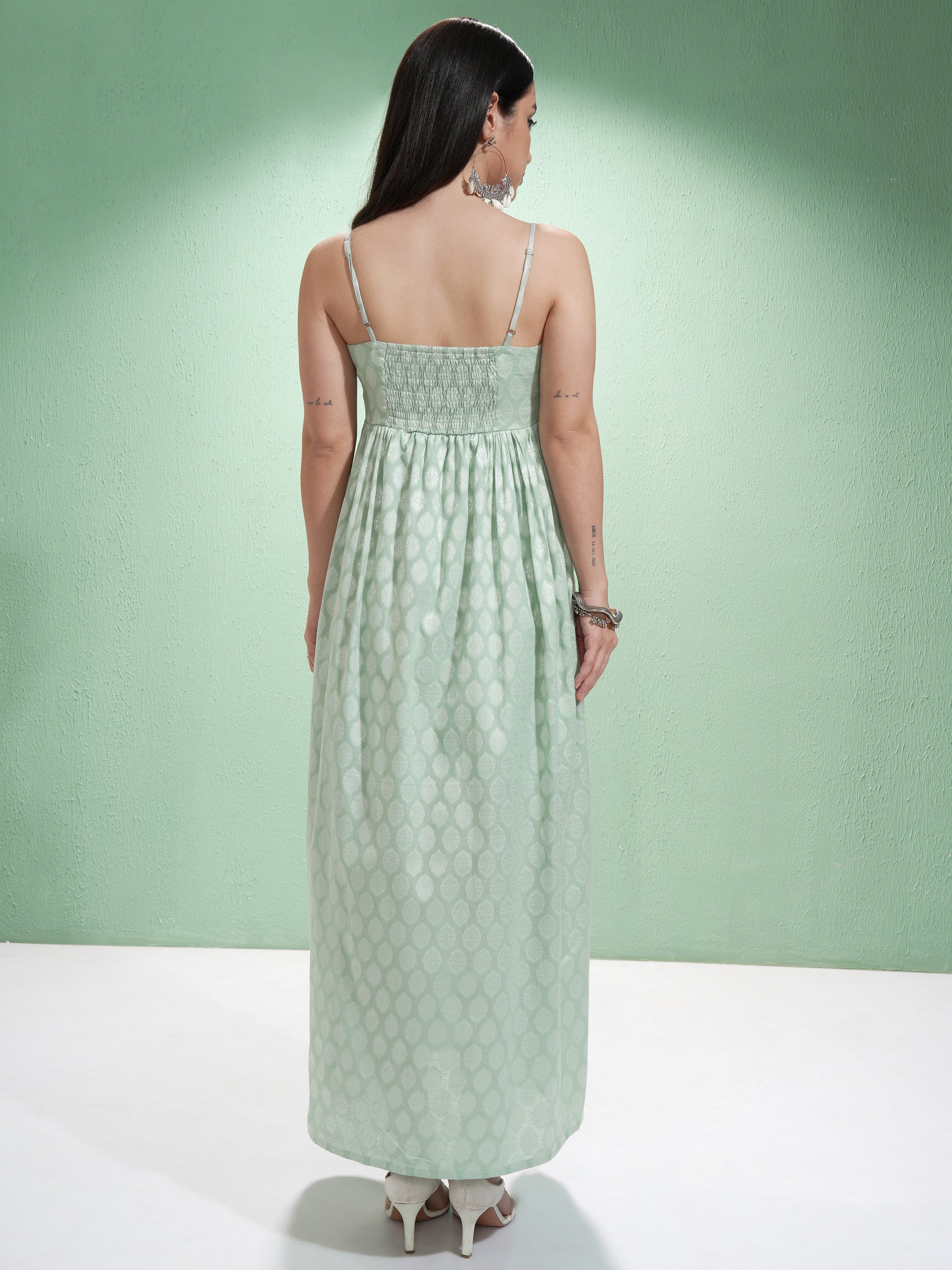 Vishudh Women Green Embroidered Maxi Dress - Green - Image 3