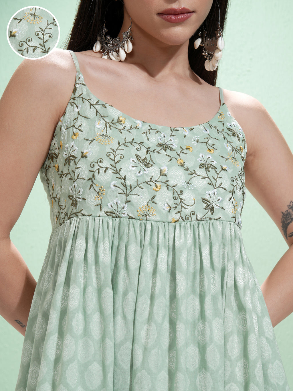Vishudh Women Green Embroidered Maxi Dress - Green - Image 5