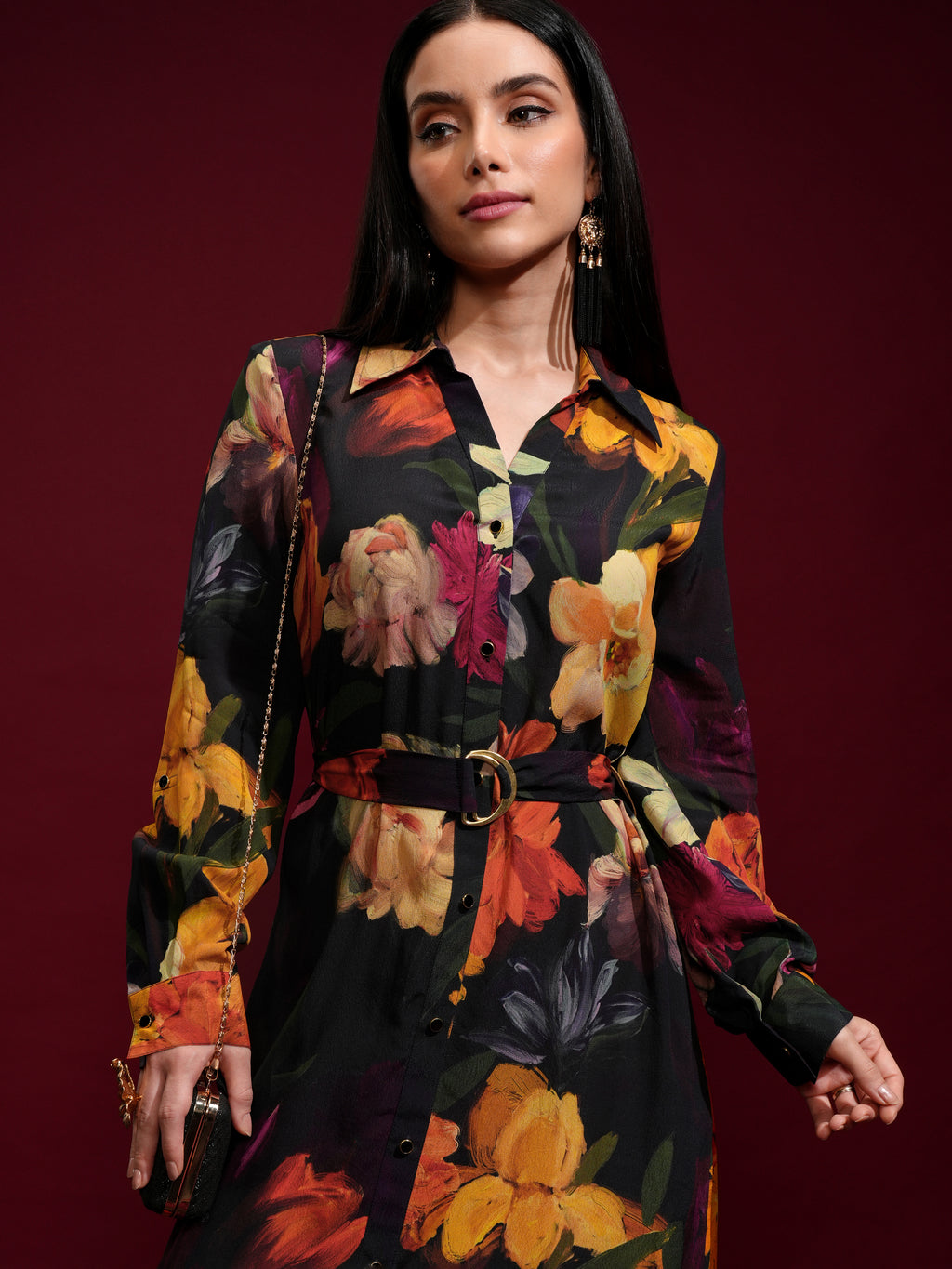 Vishudh Women Black Printed Shirt Dress - Black - Image 1
