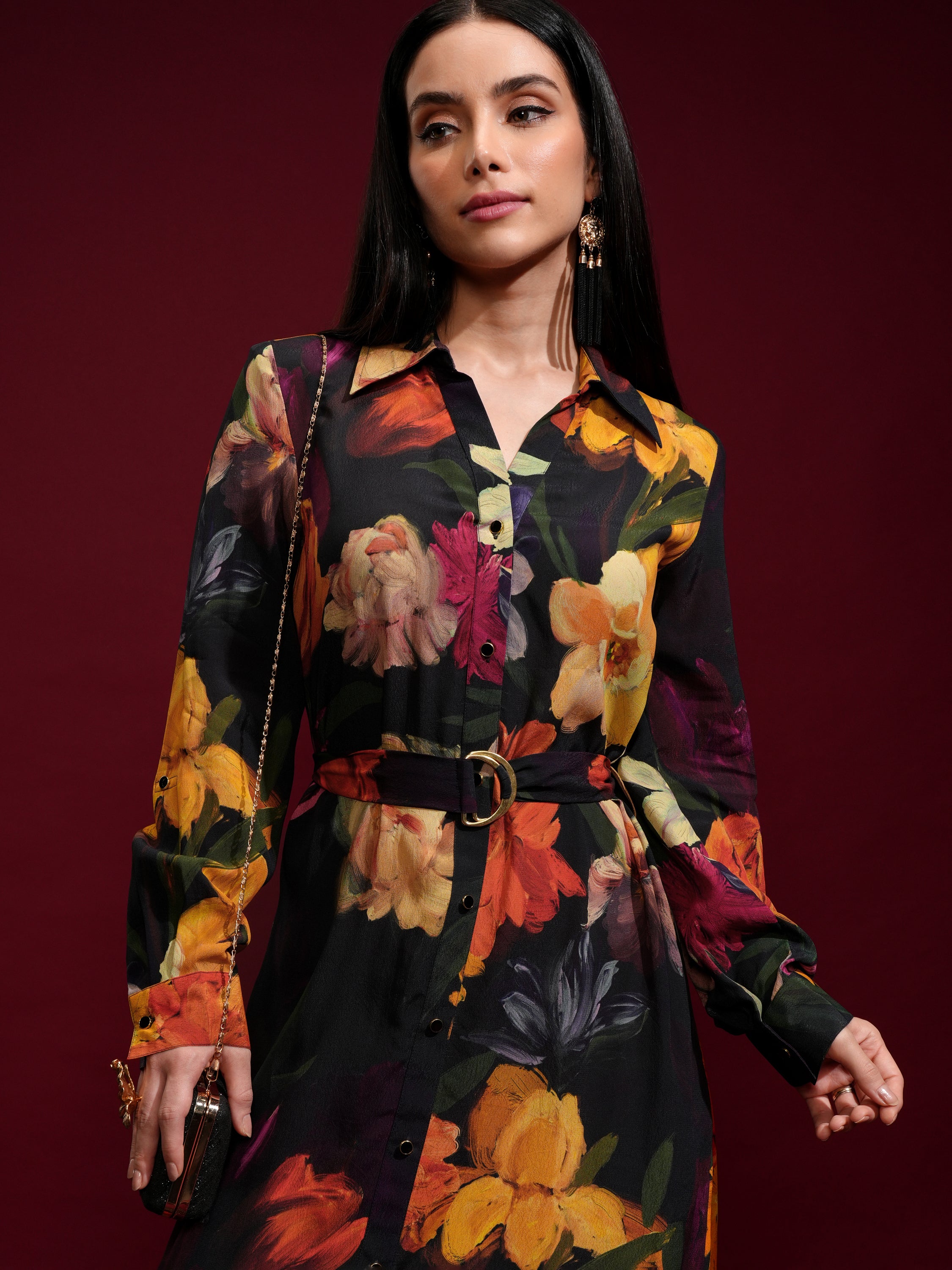 Vishudh Women Black Printed Shirt Dress - Black - Image 1