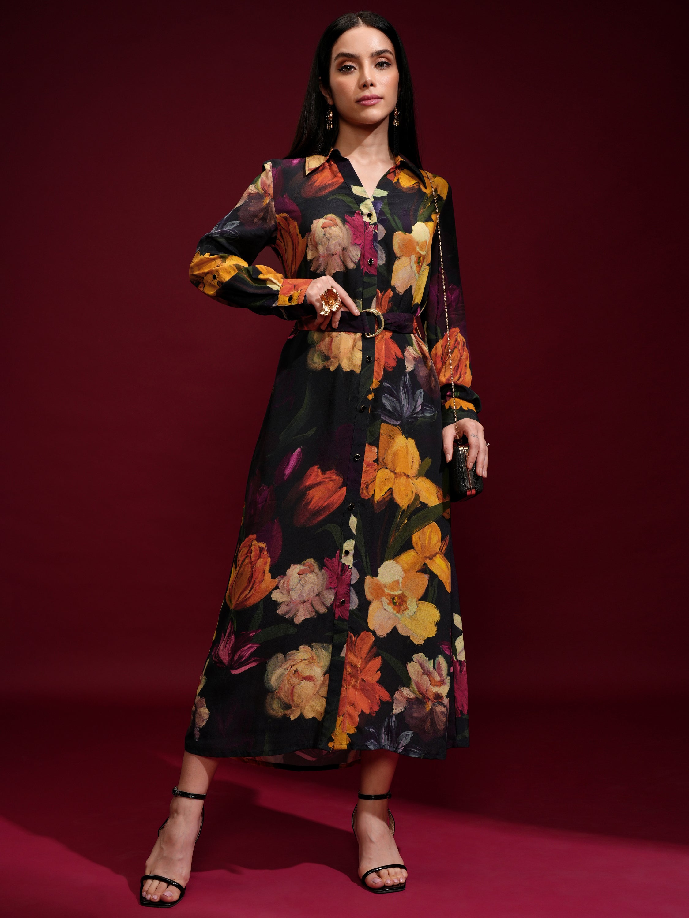 Vishudh Women Black Printed Shirt Dress - Black - Image 2