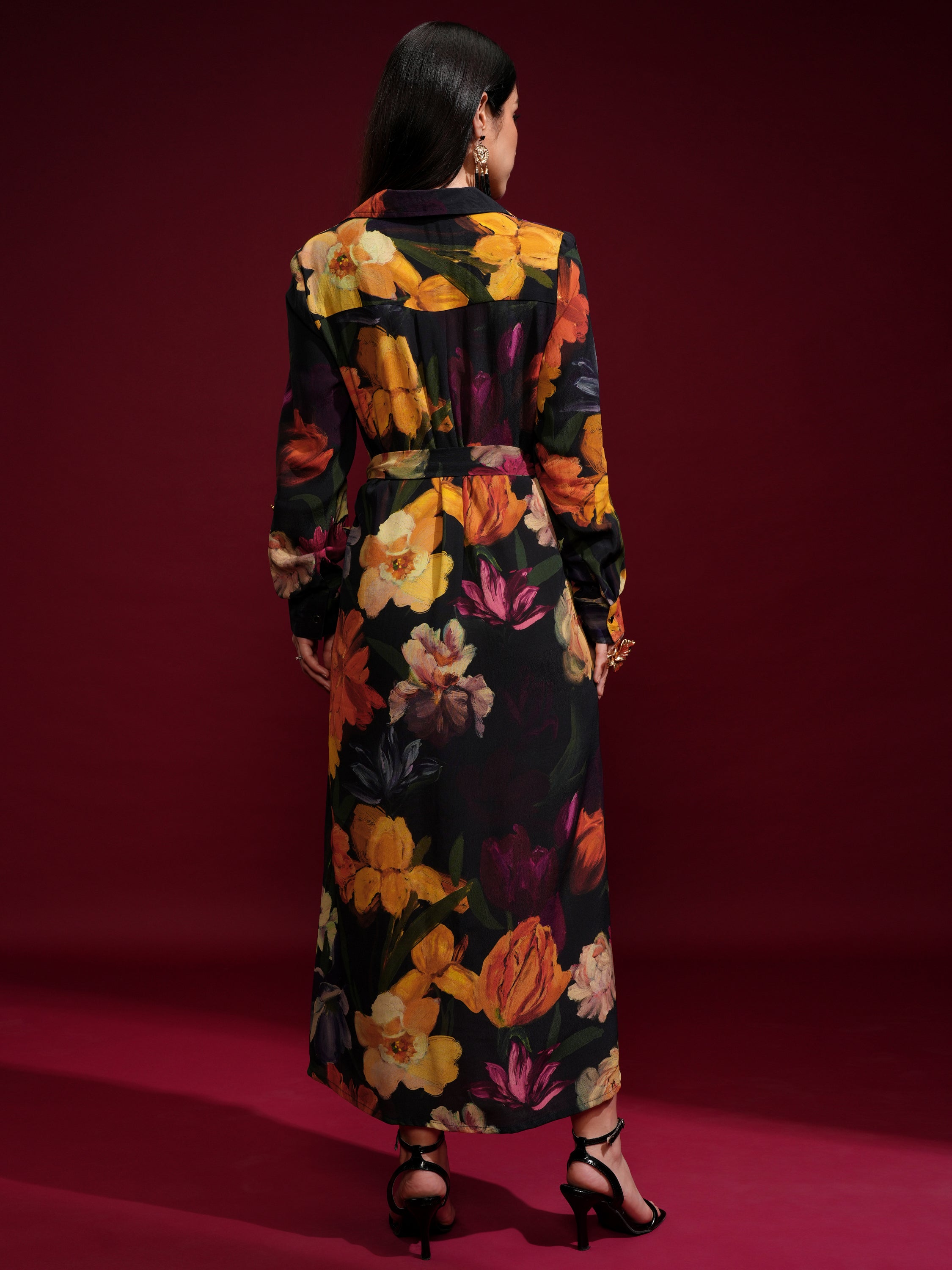 Vishudh Women Black Printed Shirt Dress - Black - Image 3