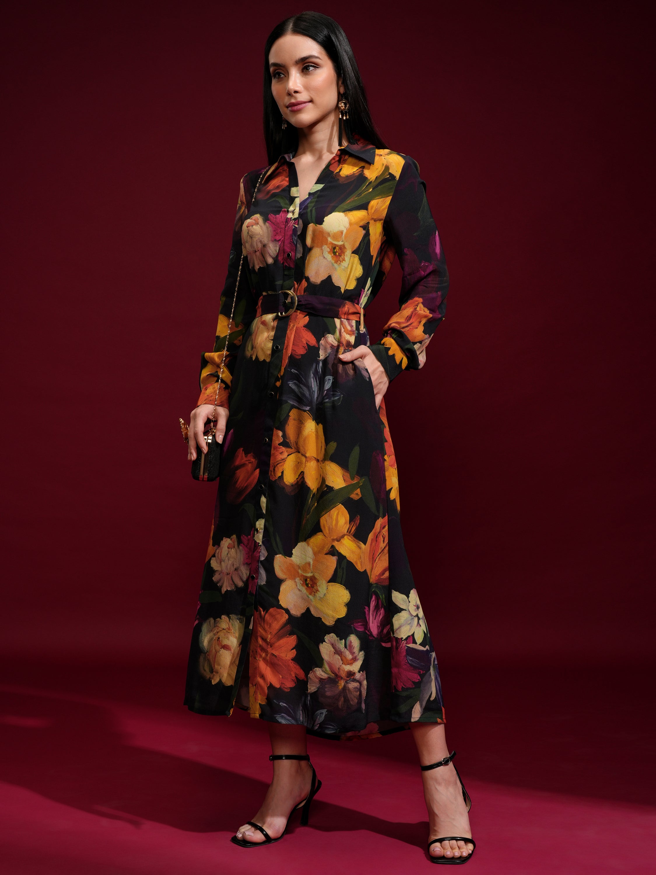 Vishudh Women Black Printed Shirt Dress - Black - Image 4