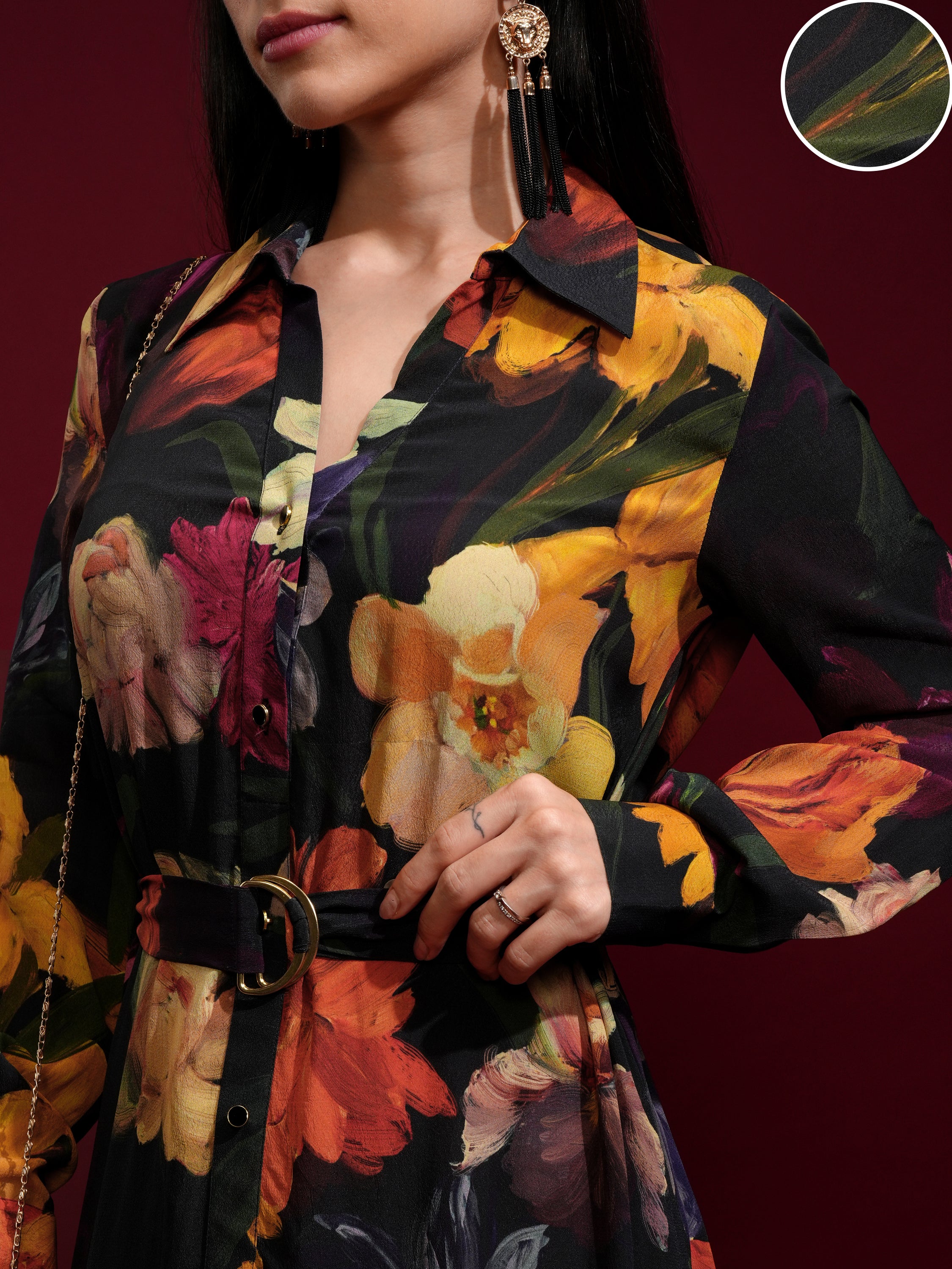 Vishudh Women Black Printed Shirt Dress - Black - Image 5