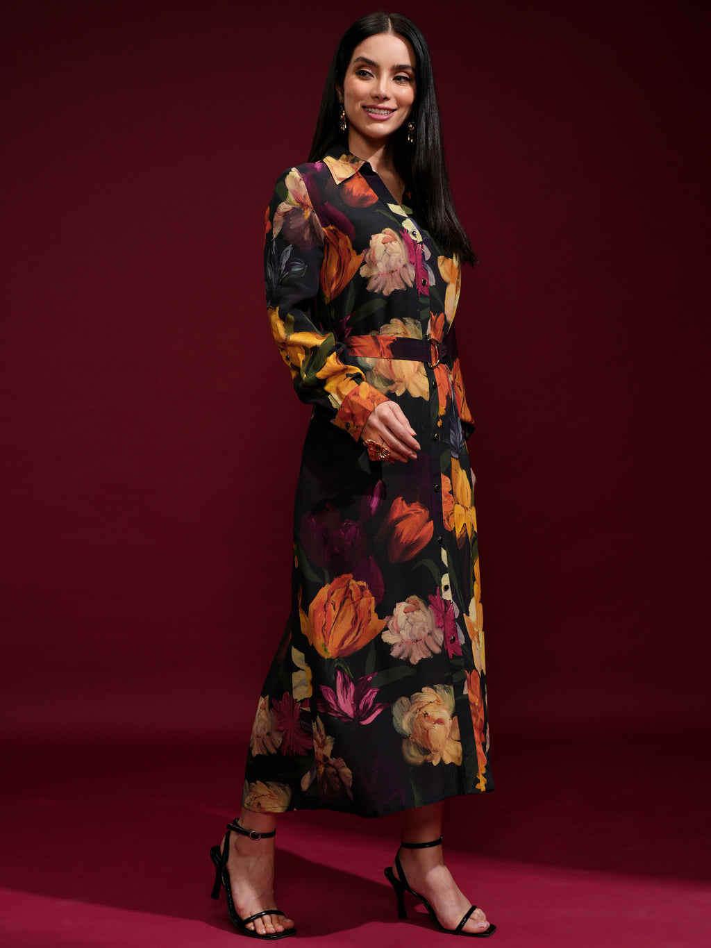 Vishudh Women Black Printed Shirt Dress - Black - Image 6