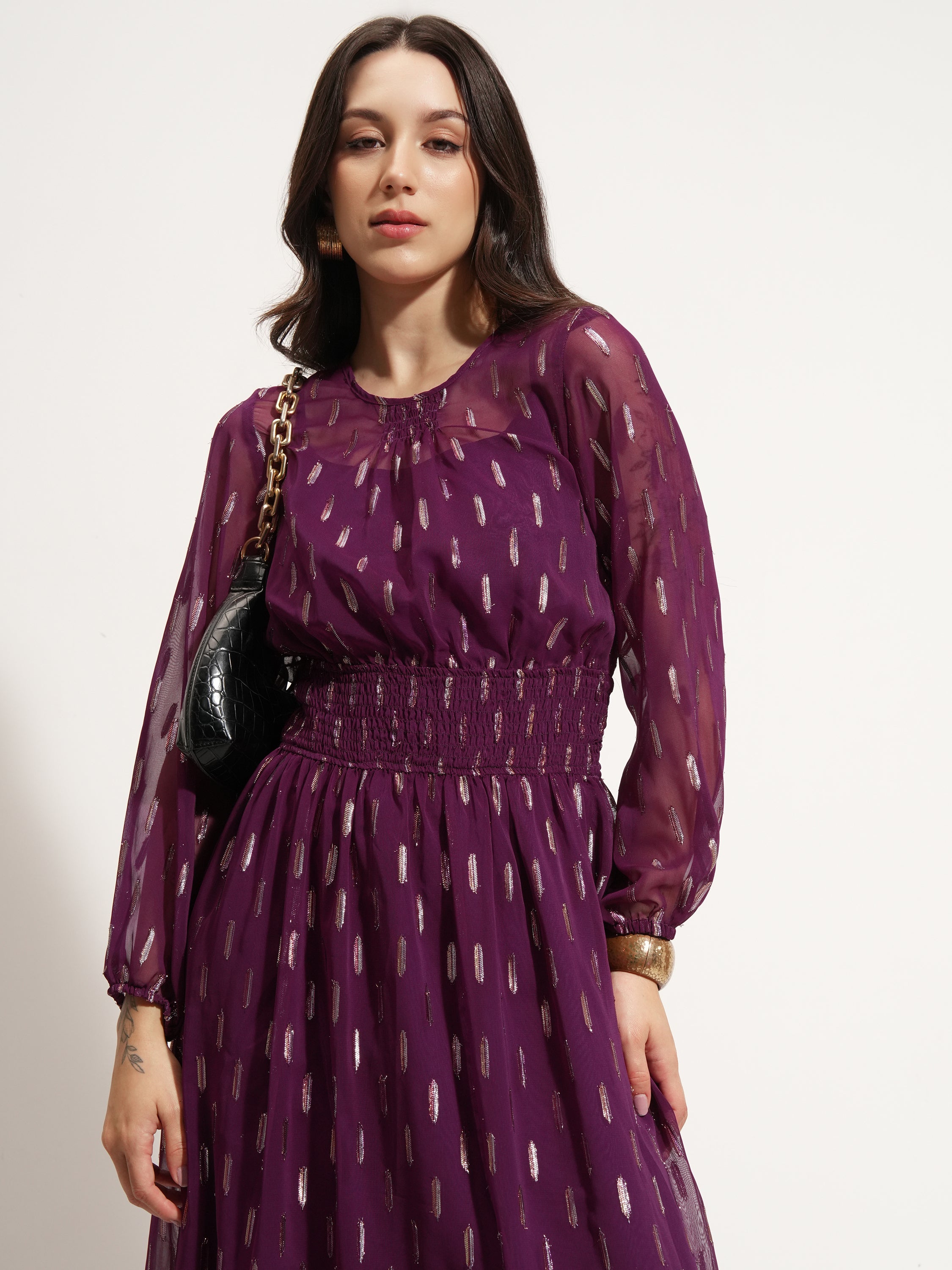 Vishudh Women Purple Embellished Maxi Dress - Purple - Image 1