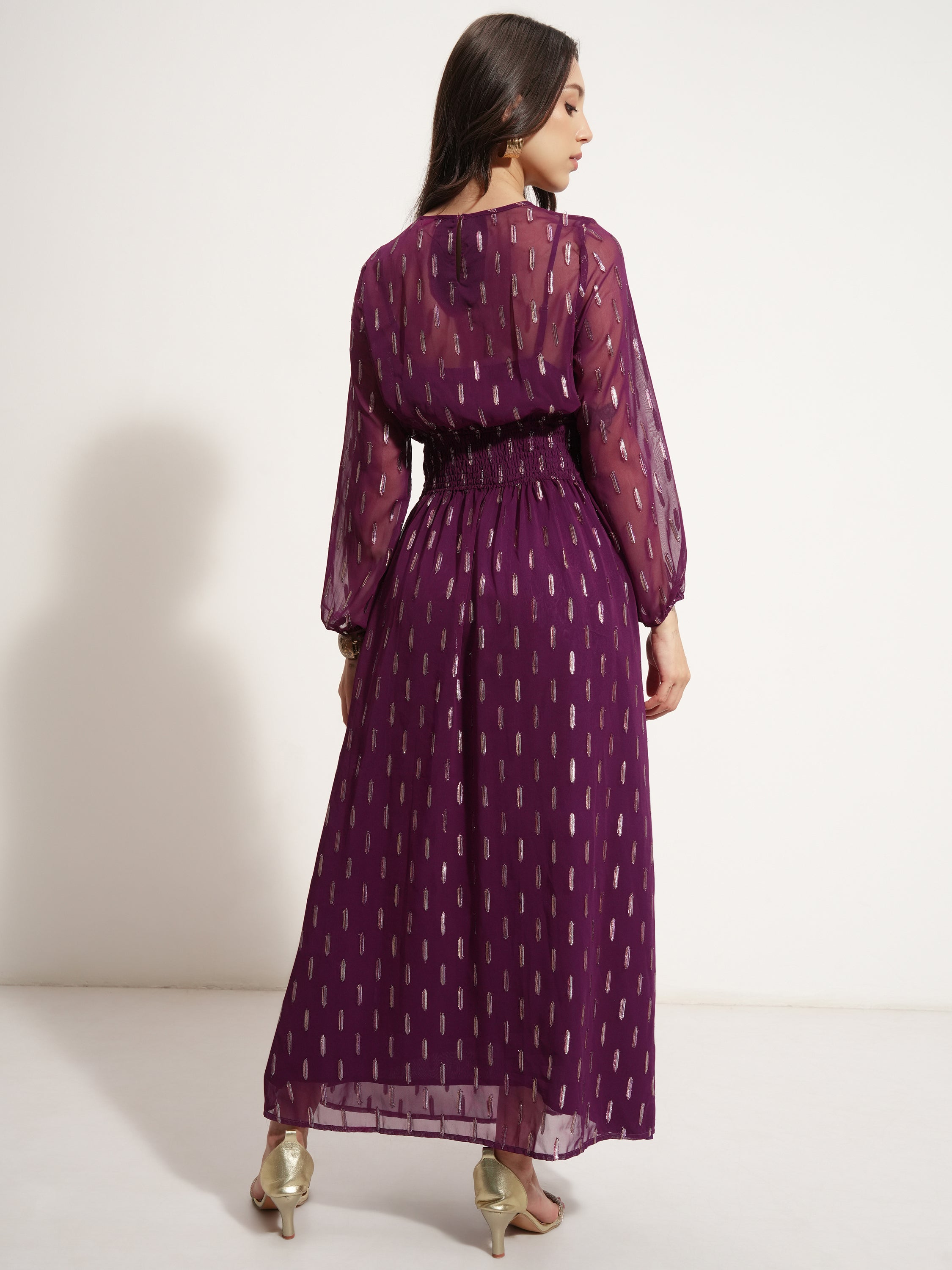 Vishudh Women Purple Embellished Maxi Dress - Purple - Image 3