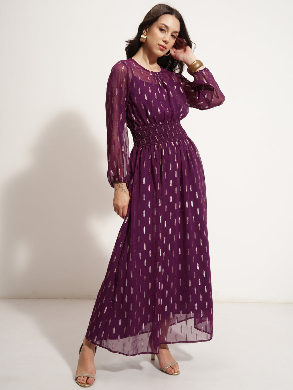 Vishudh Women Purple Embellished Maxi Dress - Purple - Image 6