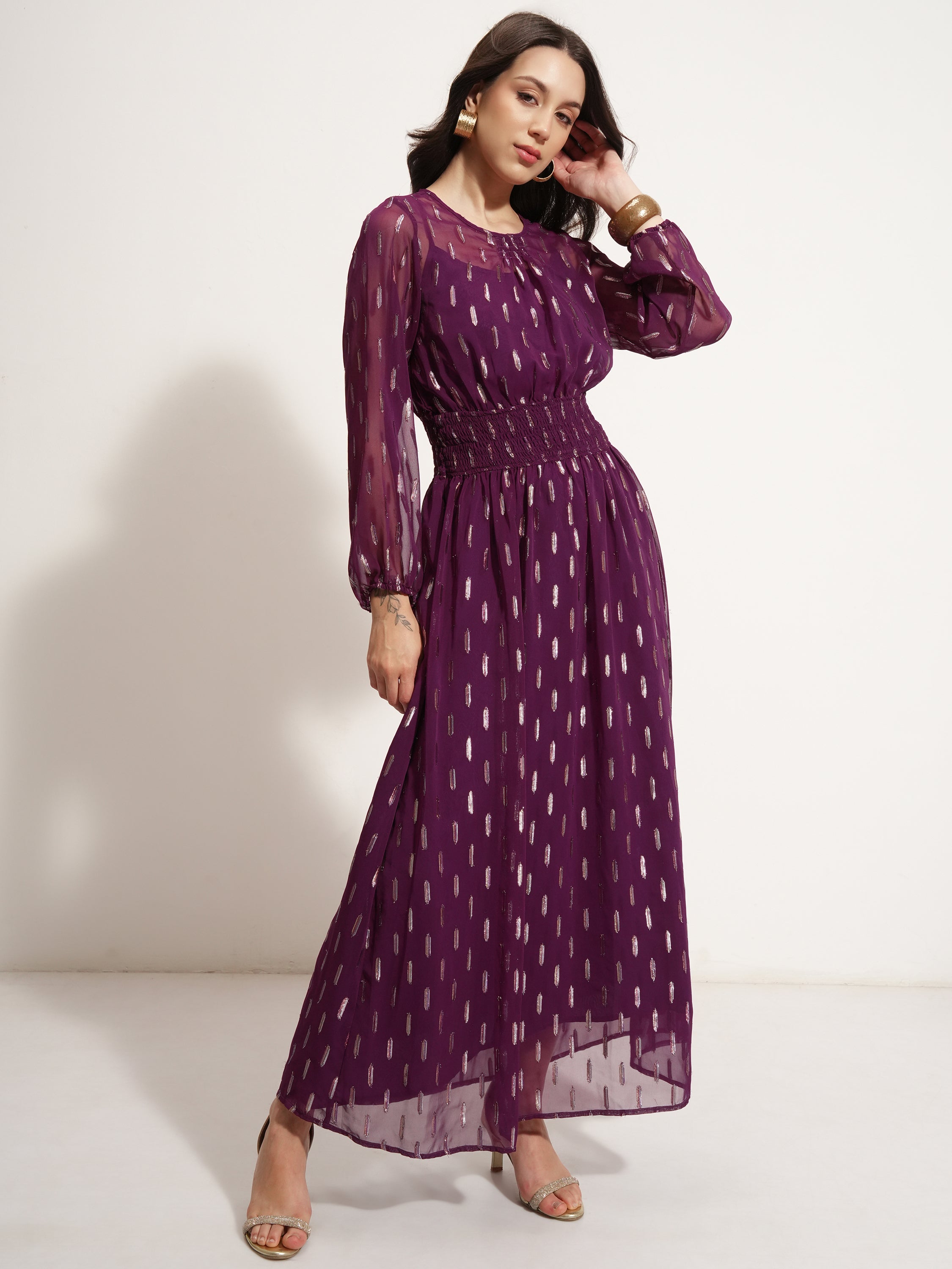 Vishudh Women Purple Embellished Maxi Dress - Purple - Image 6