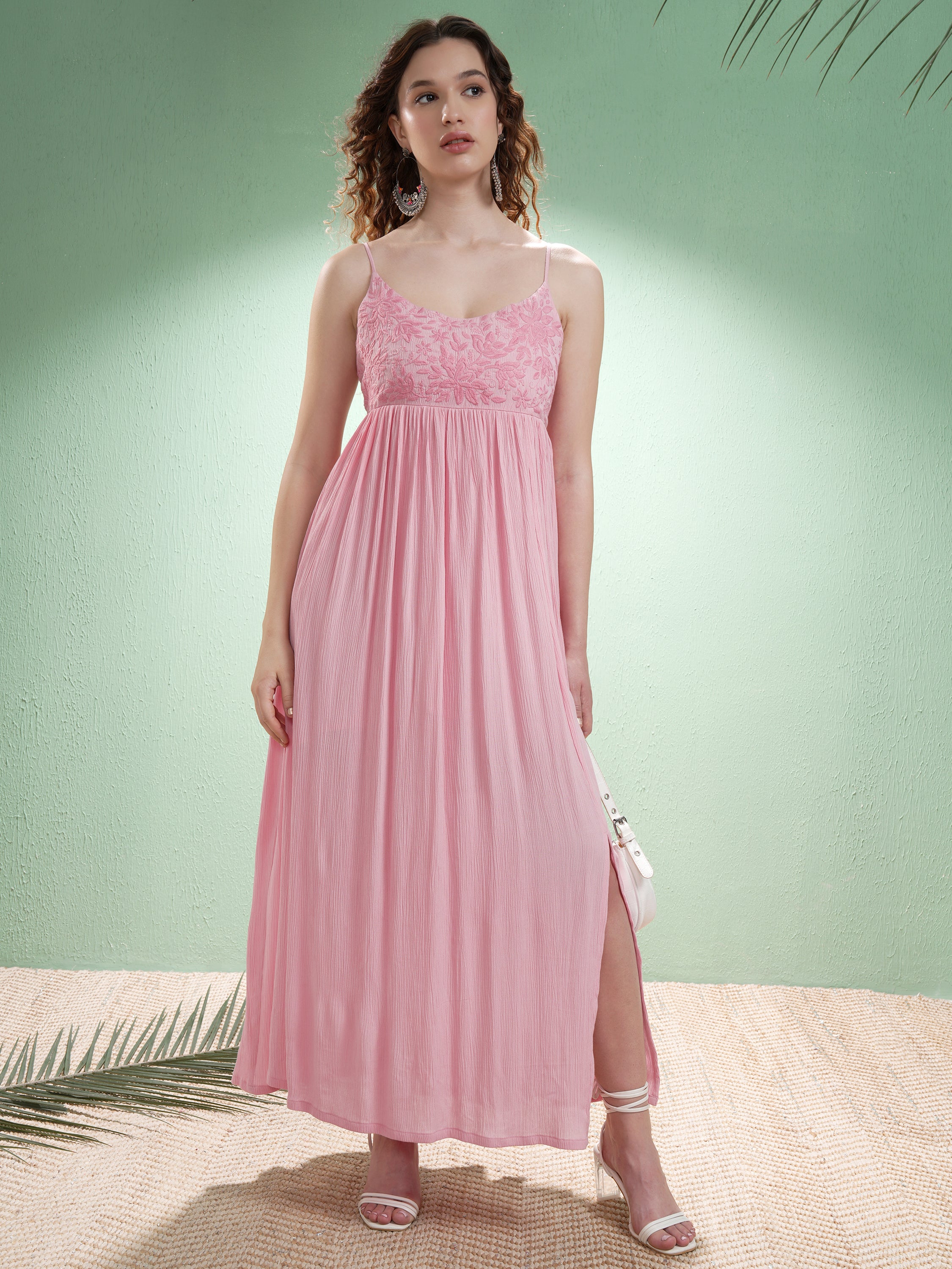 Vishudh Women Pink Embroidered Maxi Dress - Pink - Image 2