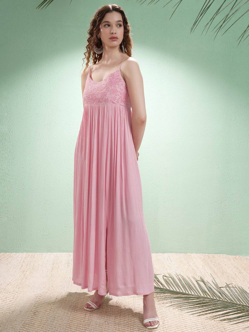 Vishudh Women Pink Embroidered Maxi Dress - Pink - Image 4