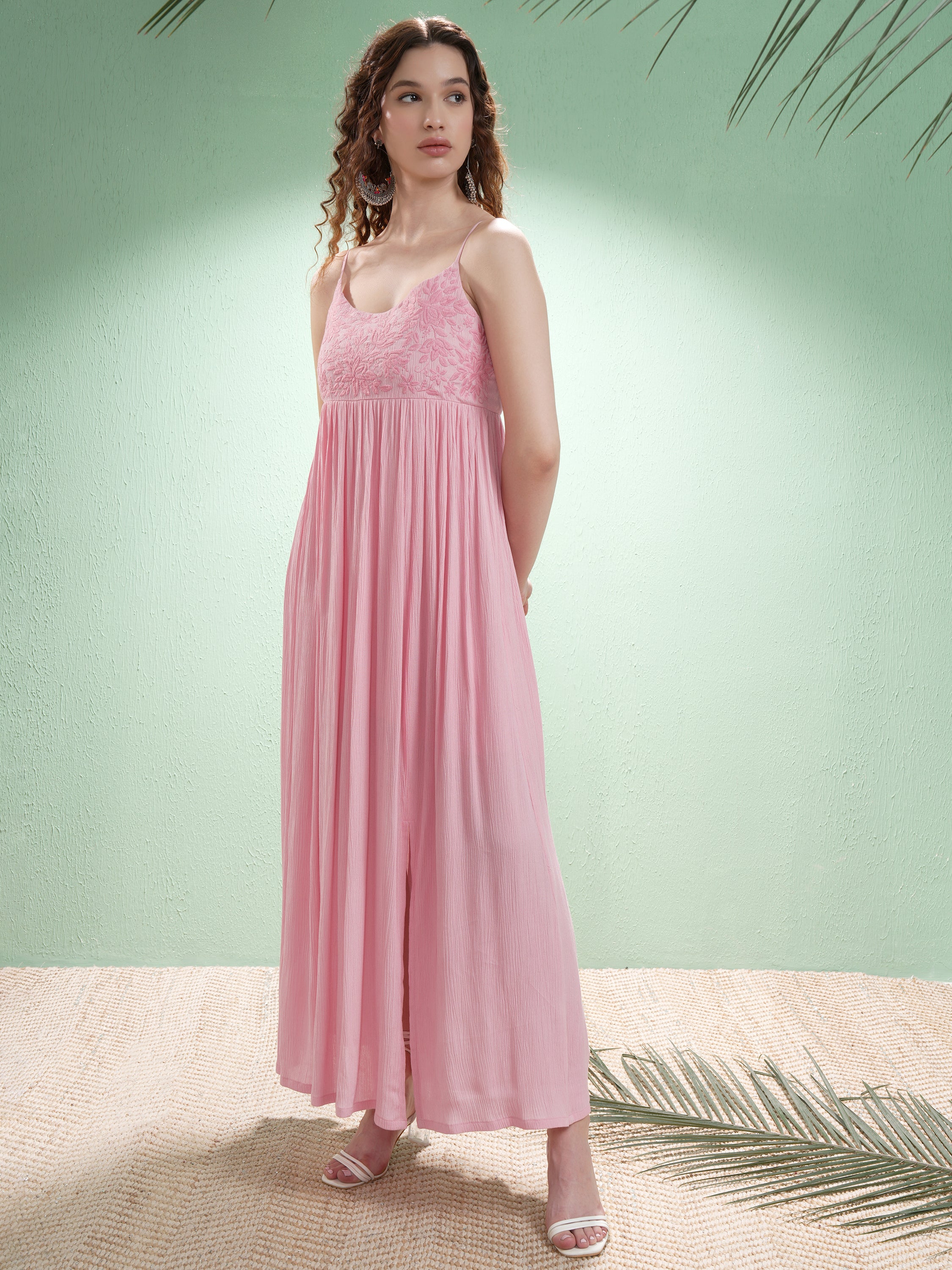 Vishudh Women Pink Embroidered Maxi Dress - Pink - Image 4