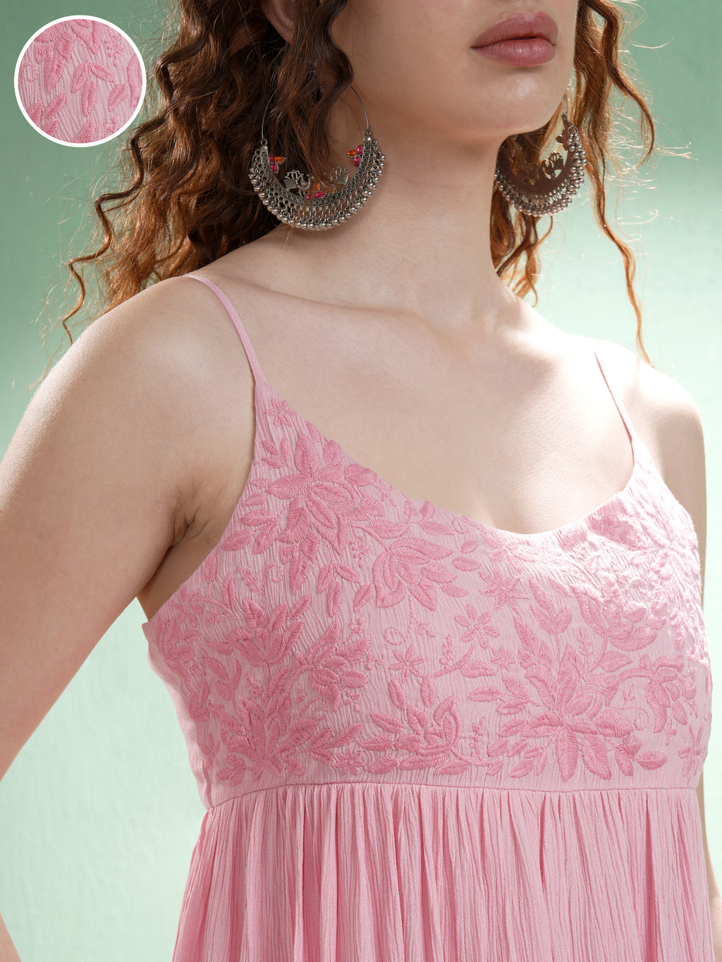 Vishudh Women Pink Embroidered Maxi Dress - Pink - Image 5