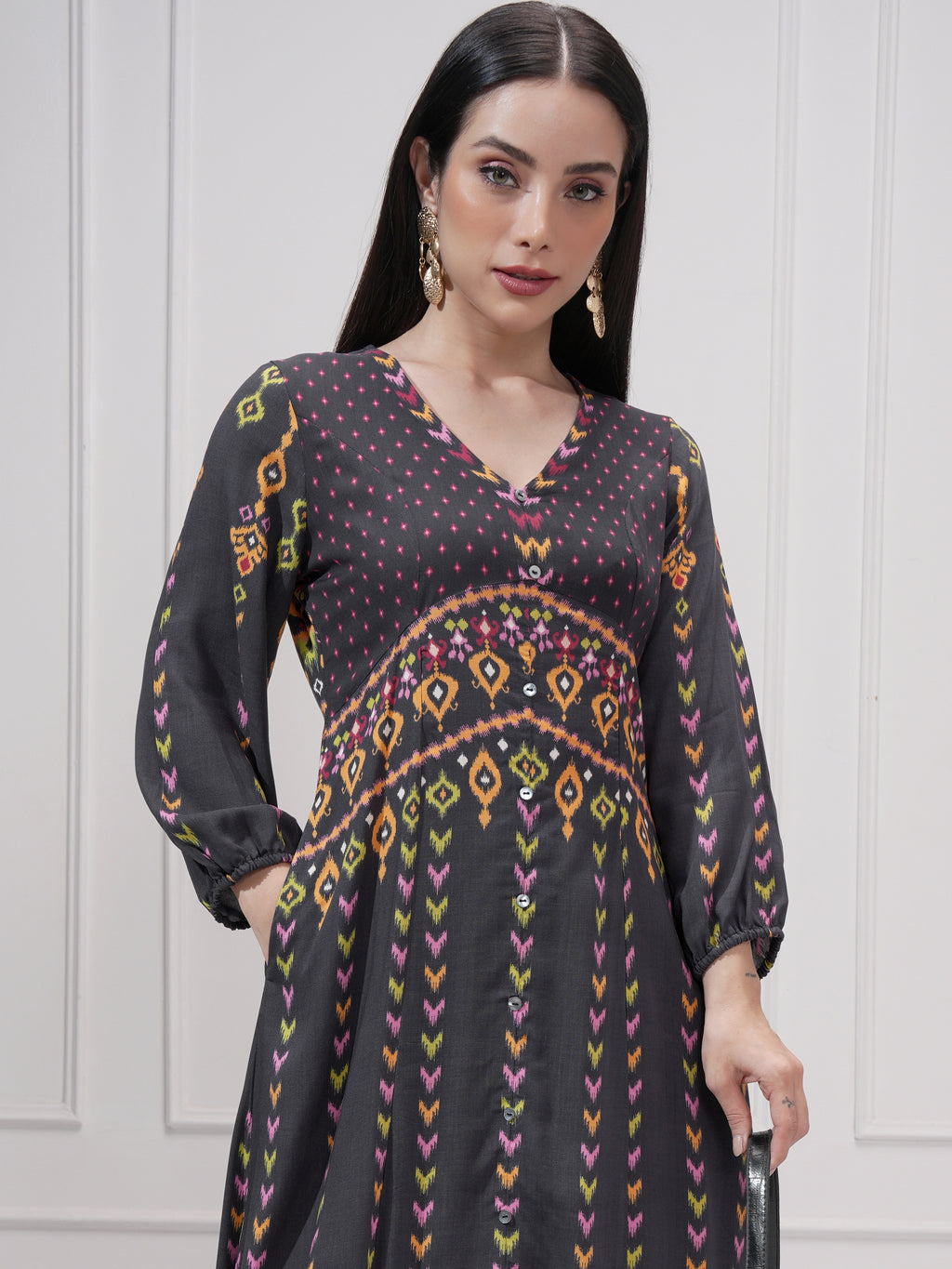 Vishudh Women Black Printed Maxi Dress - Black - Image 1