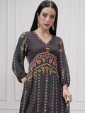 Vishudh Women Black Printed Maxi Dress - Black - Image 1