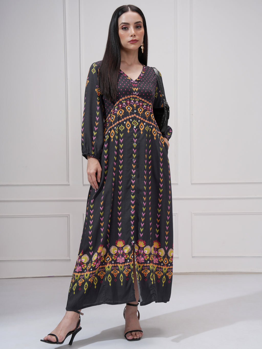 Vishudh Women Black Printed Maxi Dress - Black - Image 2