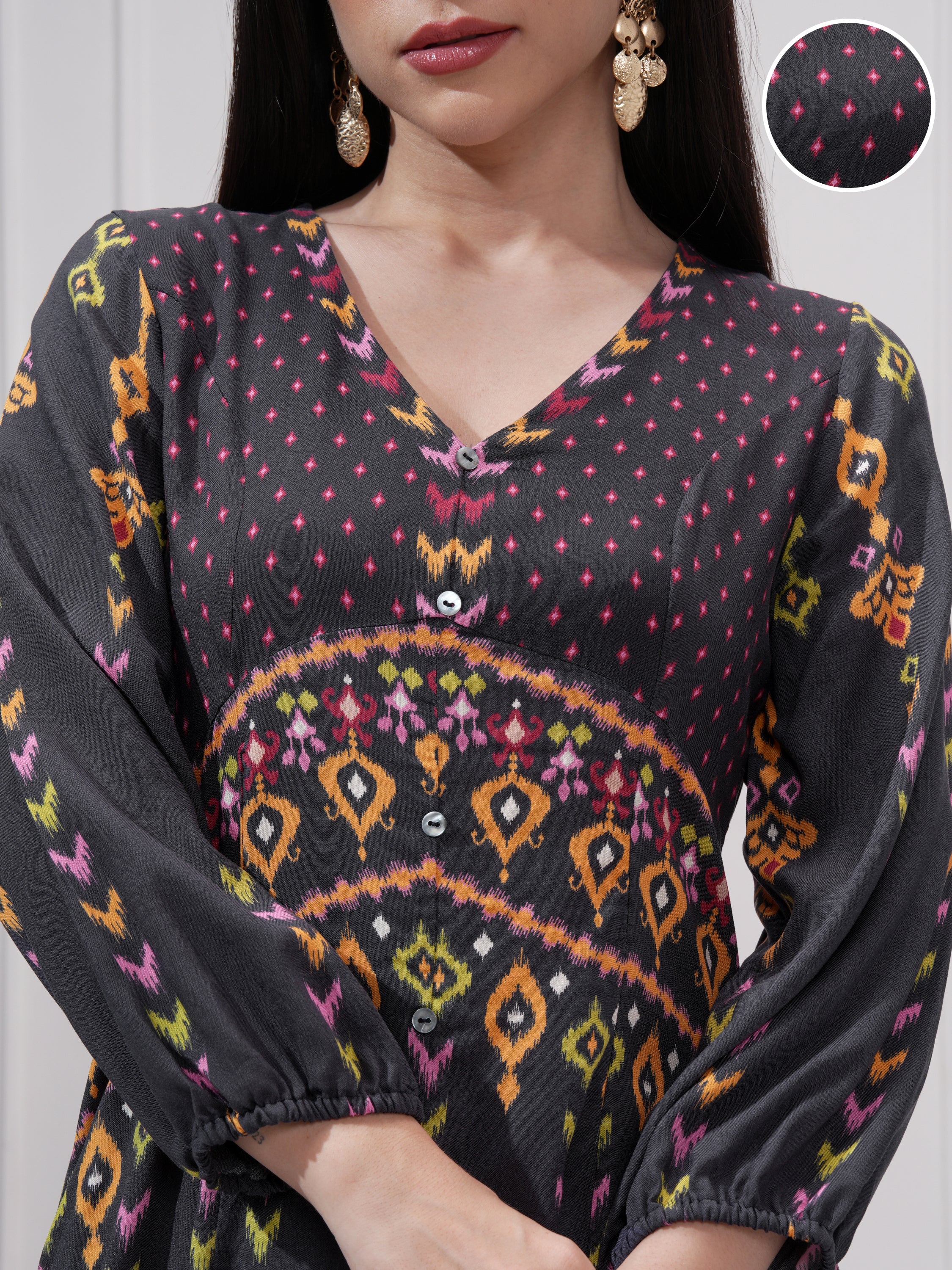 Vishudh Women Black Printed Maxi Dress - Black - Image 5