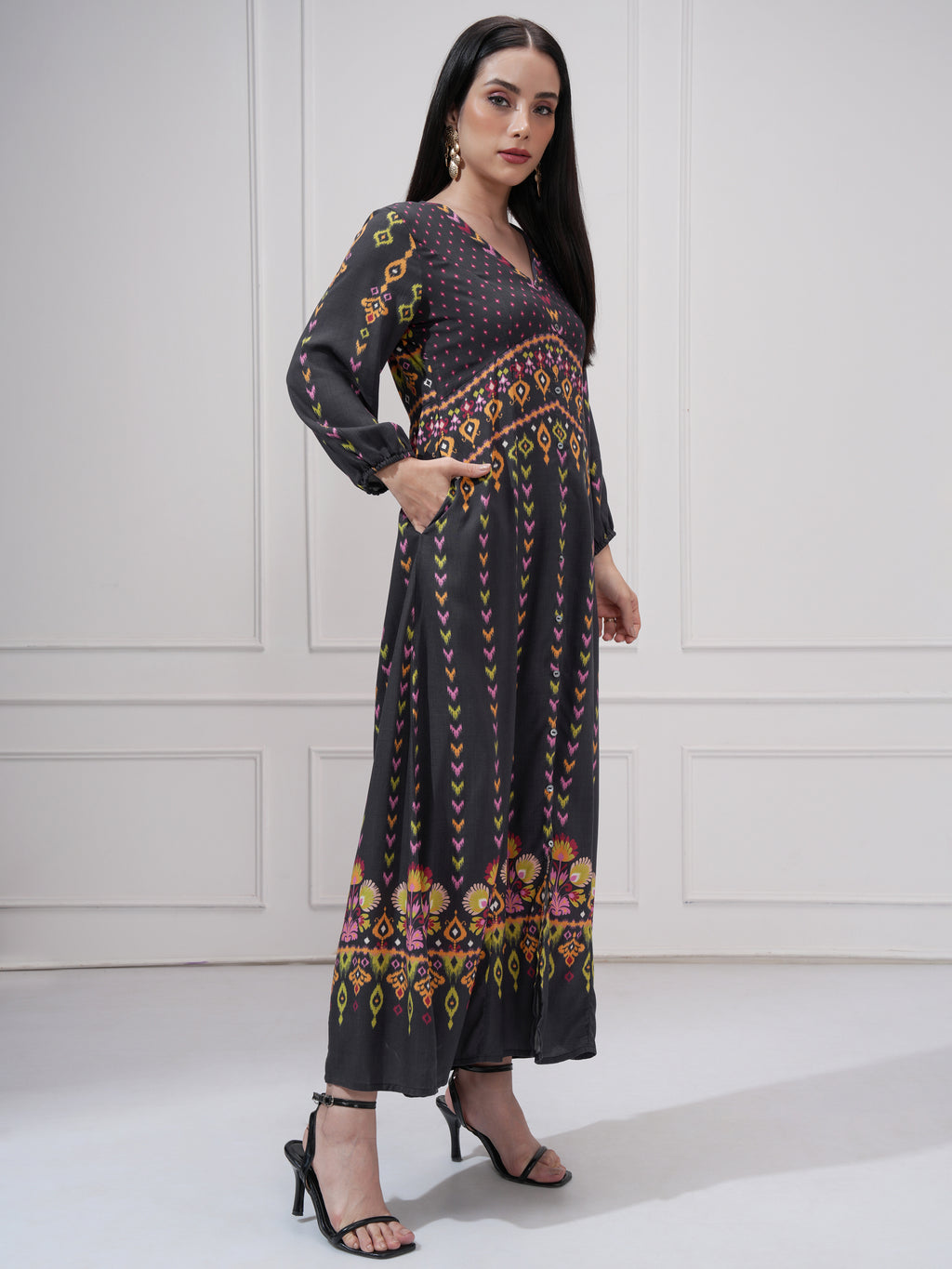 Vishudh Women Black Printed Maxi Dress - Black - Image 6