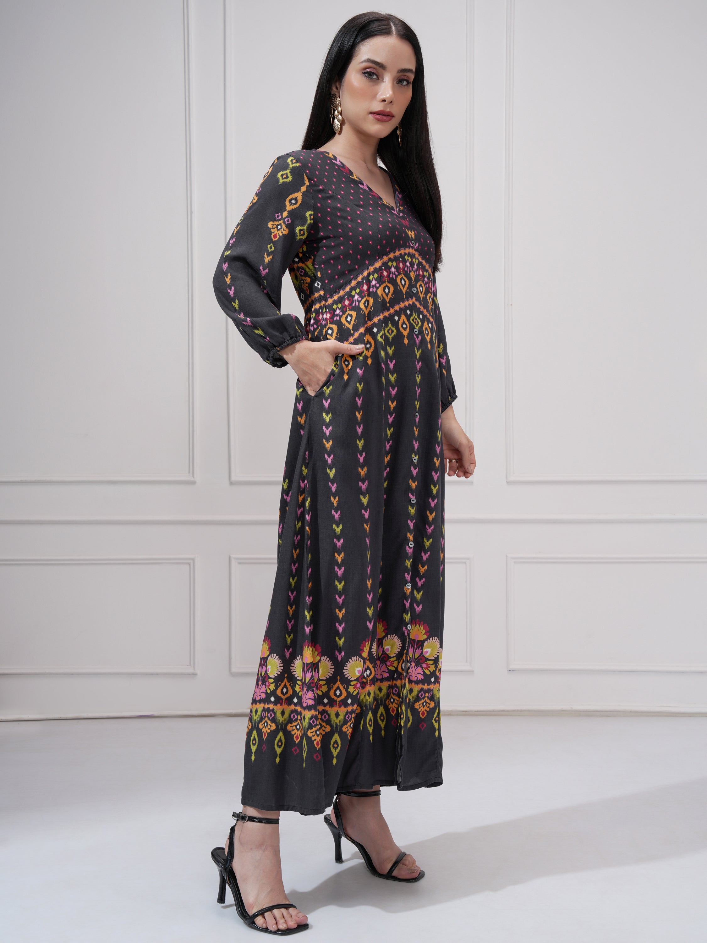 Vishudh Women Black Printed Maxi Dress - Black - Image 6