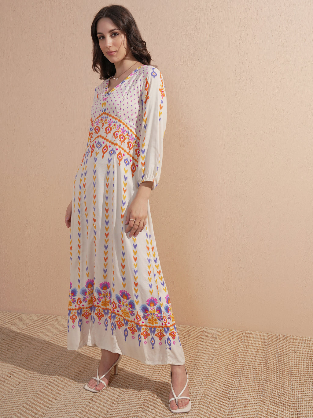 Vishudh Women Off White Printed Maxi Dress - Off White - Image 2