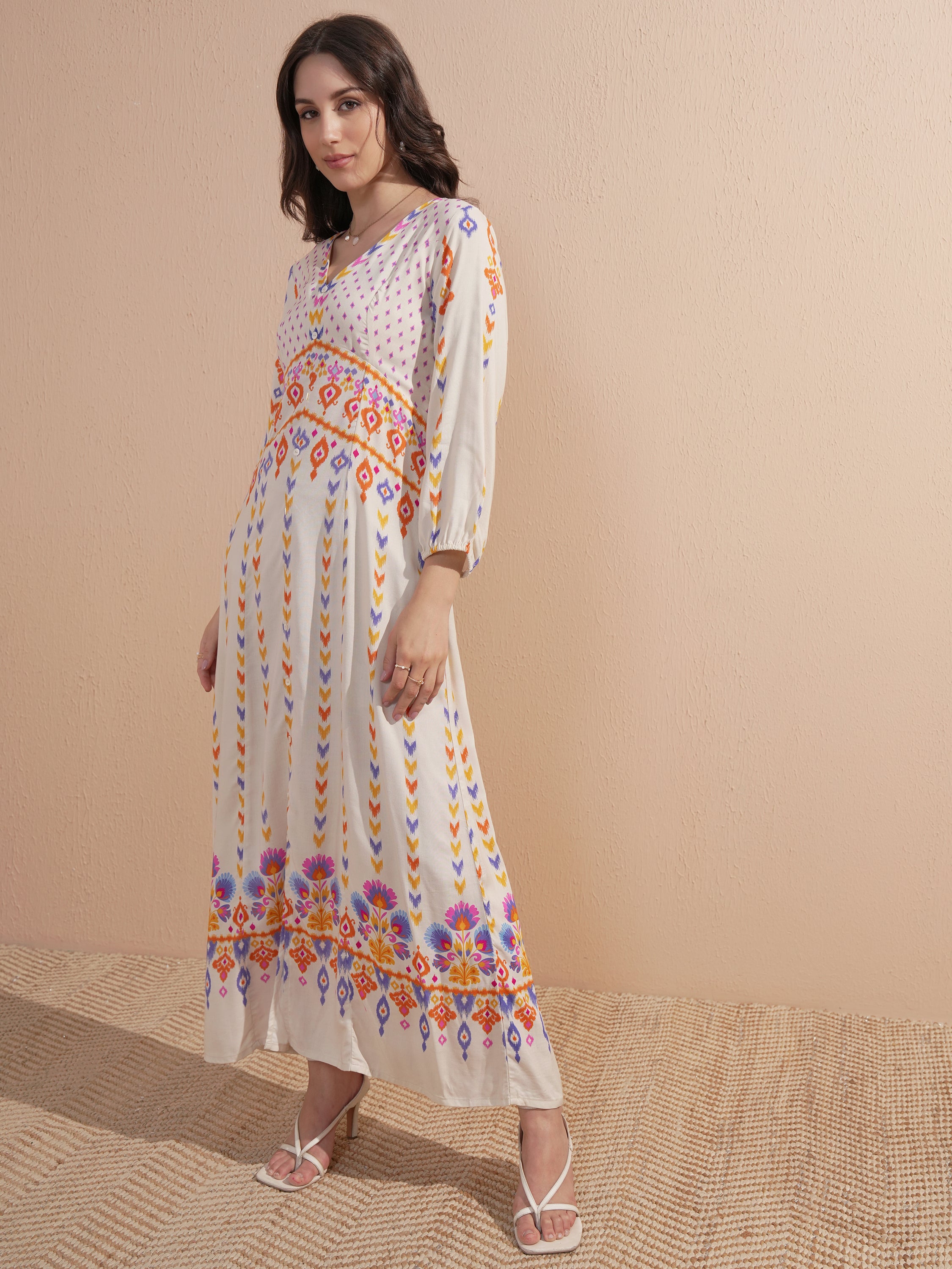 Vishudh Women Off White Printed Maxi Dress - Off White - Image 2