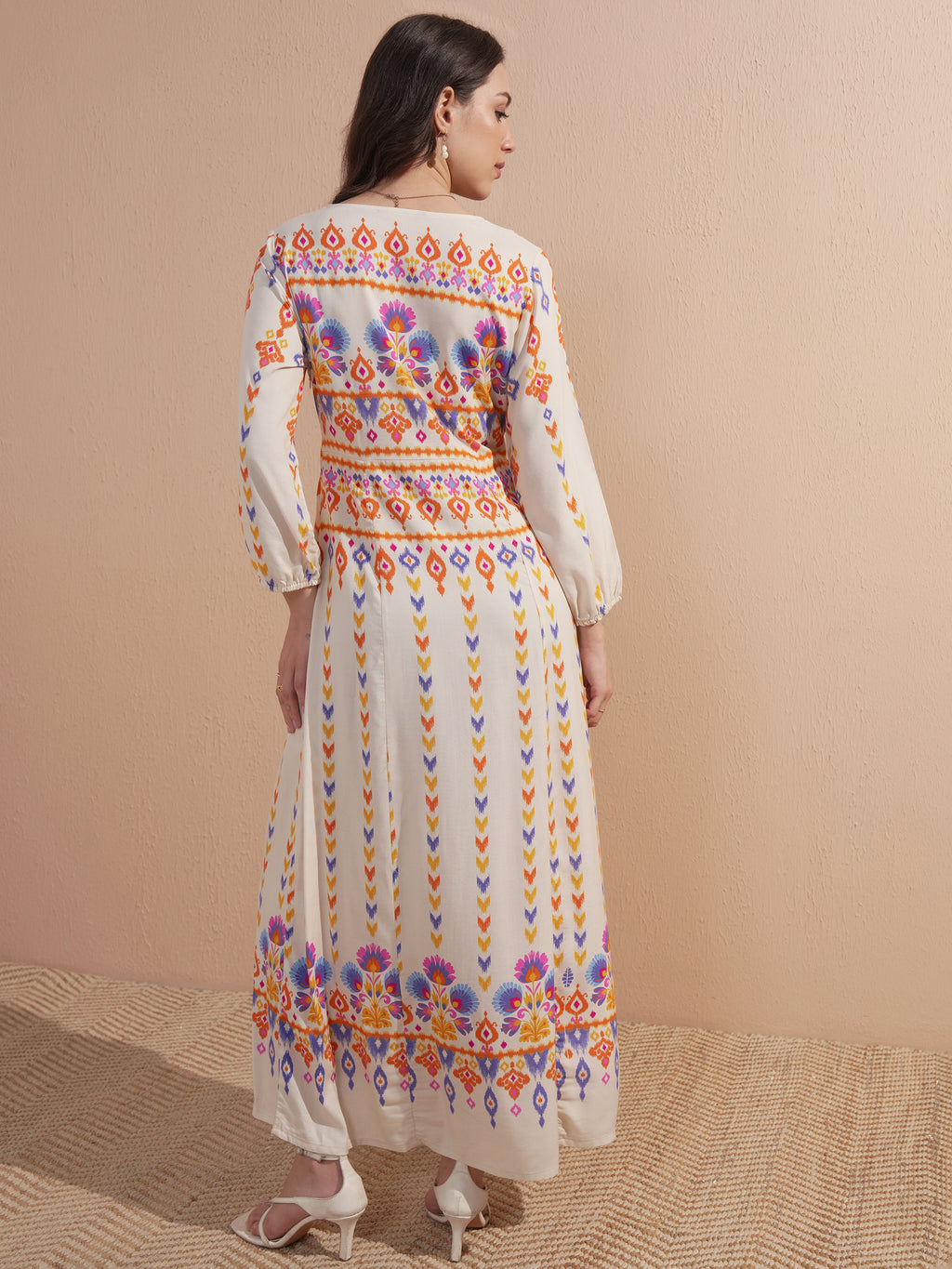 Vishudh Women Off White Printed Maxi Dress - Off White - Image 3