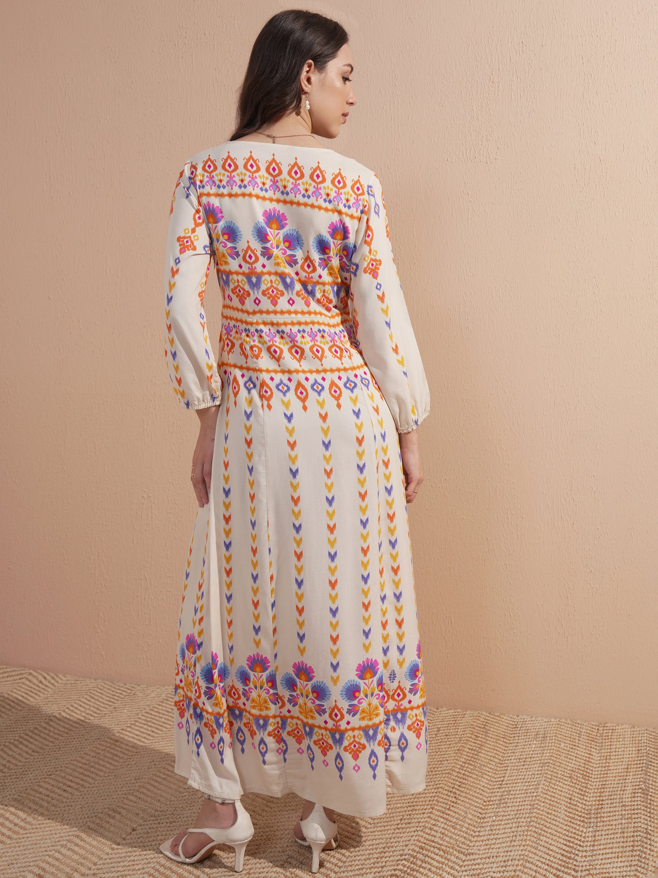 Vishudh Women Off White Printed Maxi Dress - Off White - Image 3