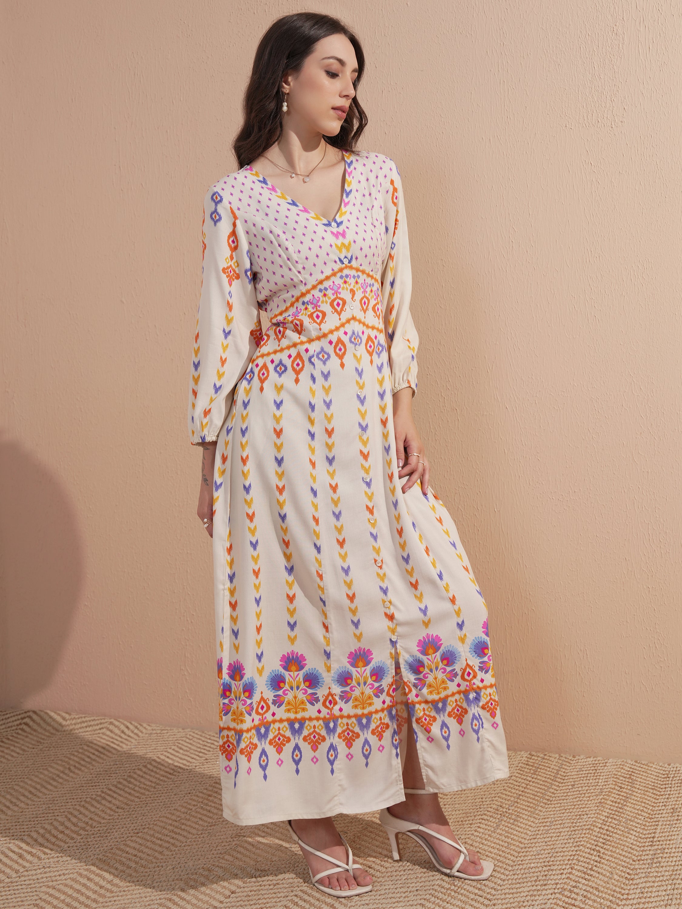Vishudh Women Off White Printed Maxi Dress - Off White - Image 4
