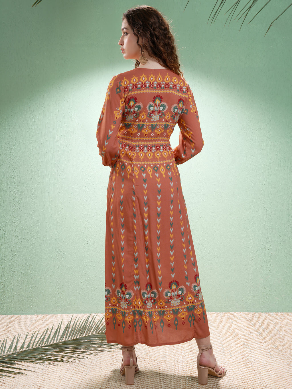 Vishudh women Orange Printed A-Line Dress - Orange - Image 3