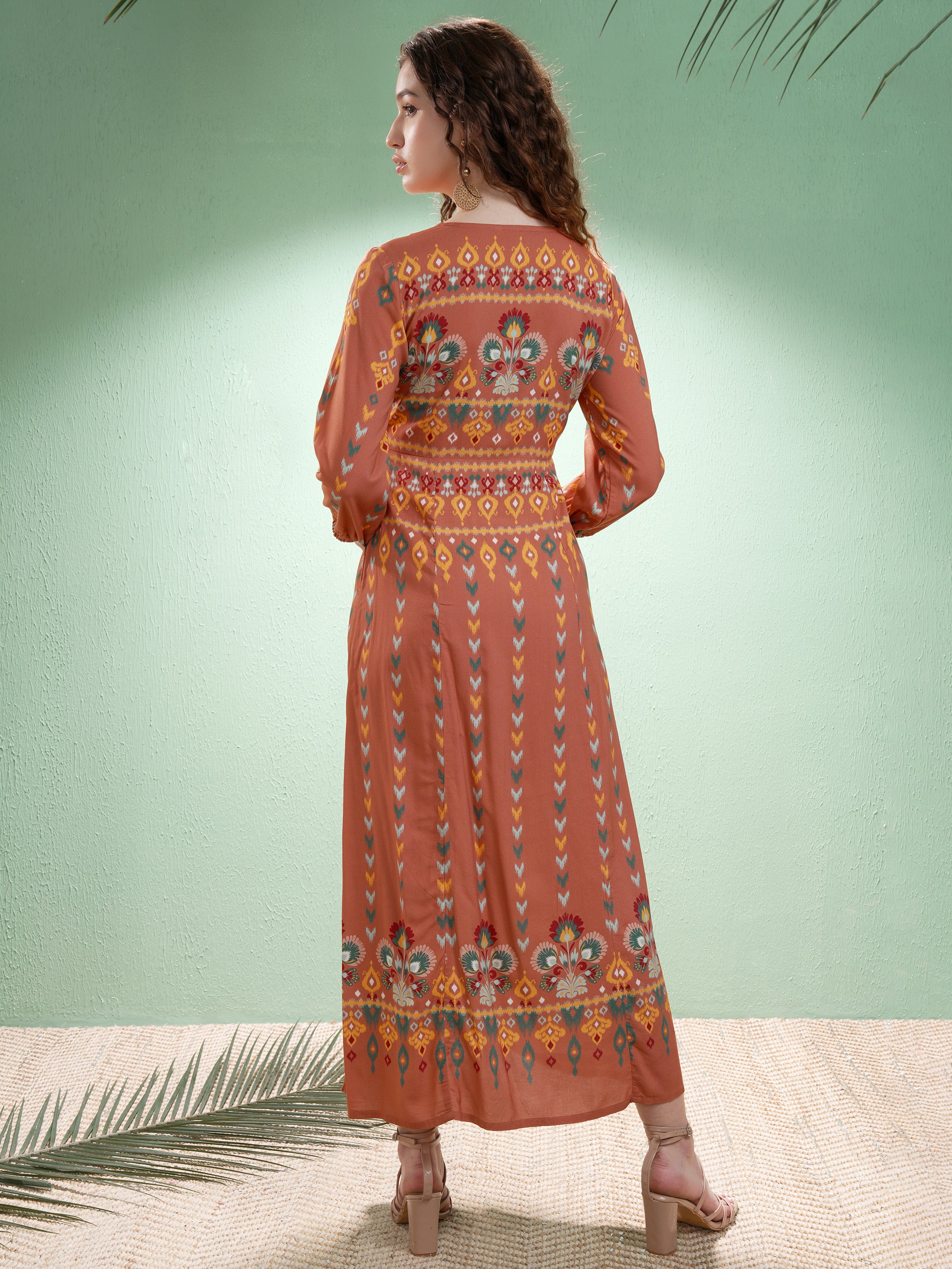 Vishudh women Orange Printed A-Line Dress - Orange - Image 3