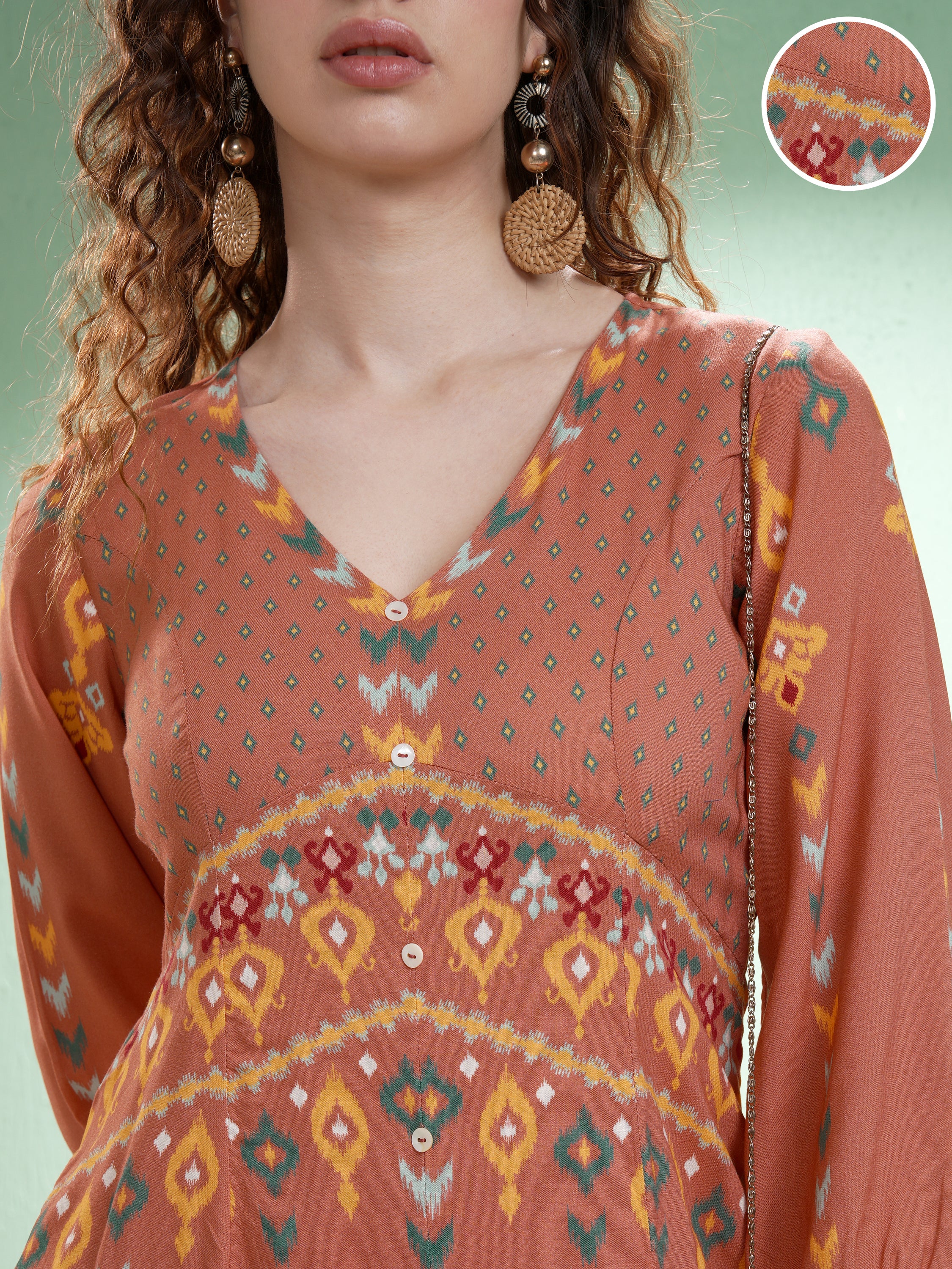 Vishudh women Orange Printed A-Line Dress - Orange - Image 5