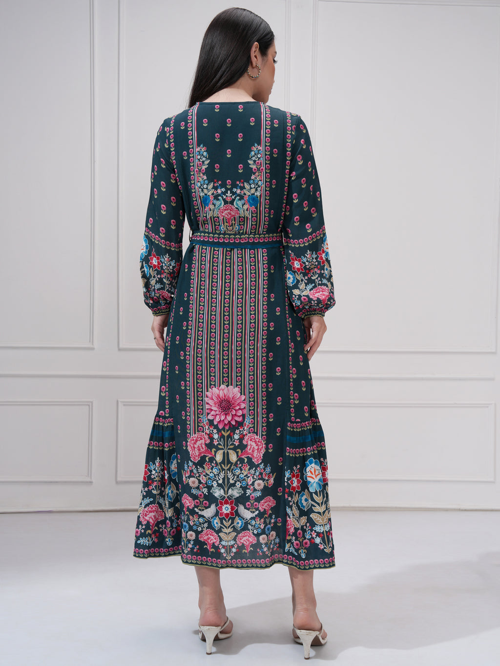 Vishudh women Green Printed Maxi Dress - Green - Image 3