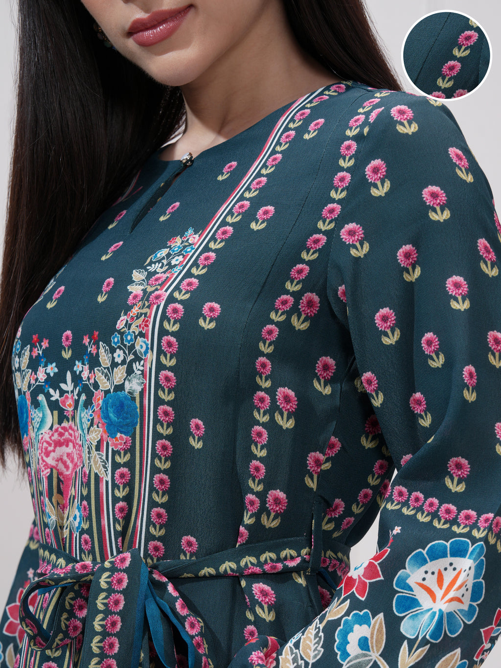 Vishudh women Green Printed Maxi Dress - Green - Image 5