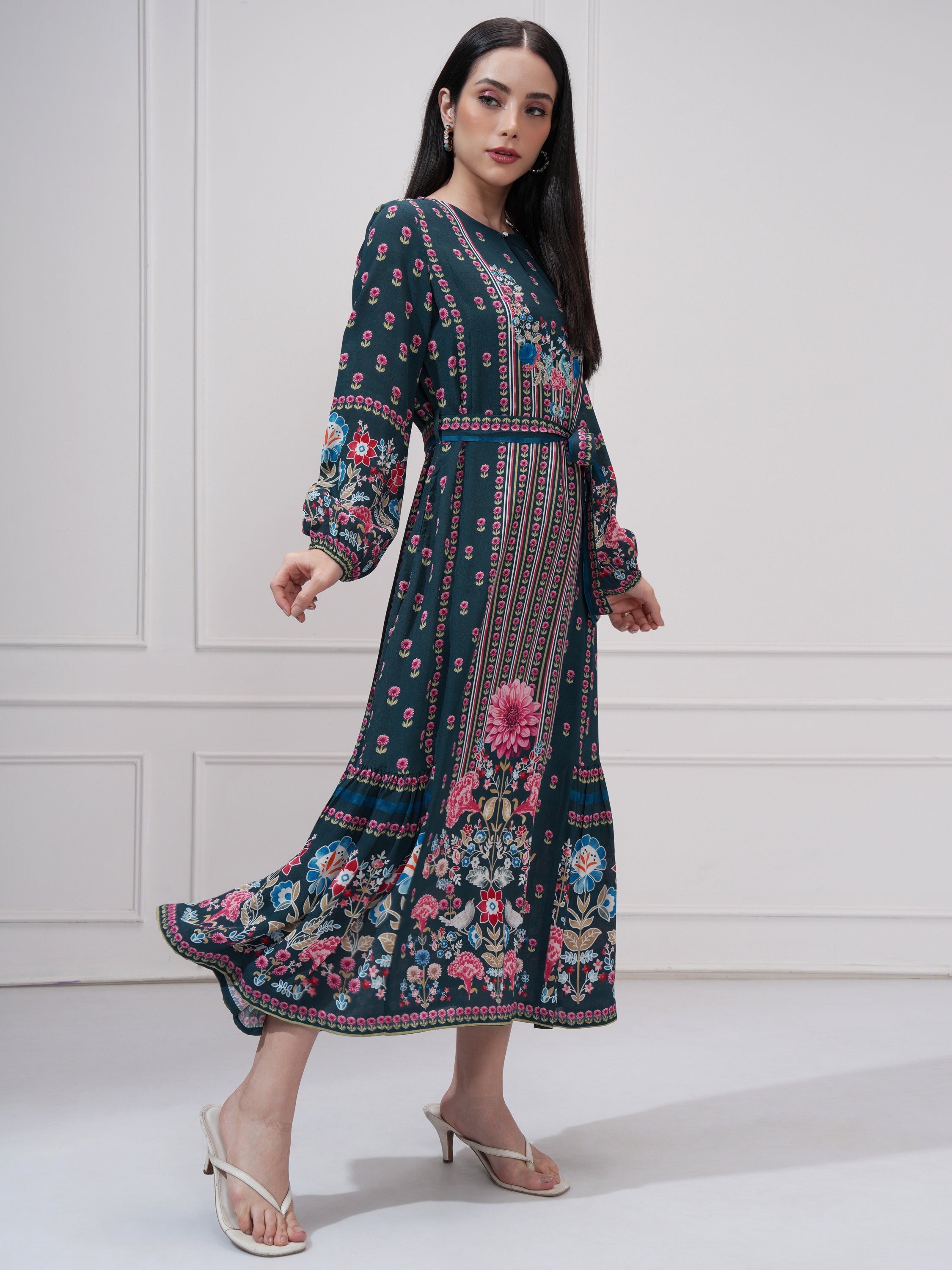 Vishudh women Green Printed Maxi Dress - Green - Image 6