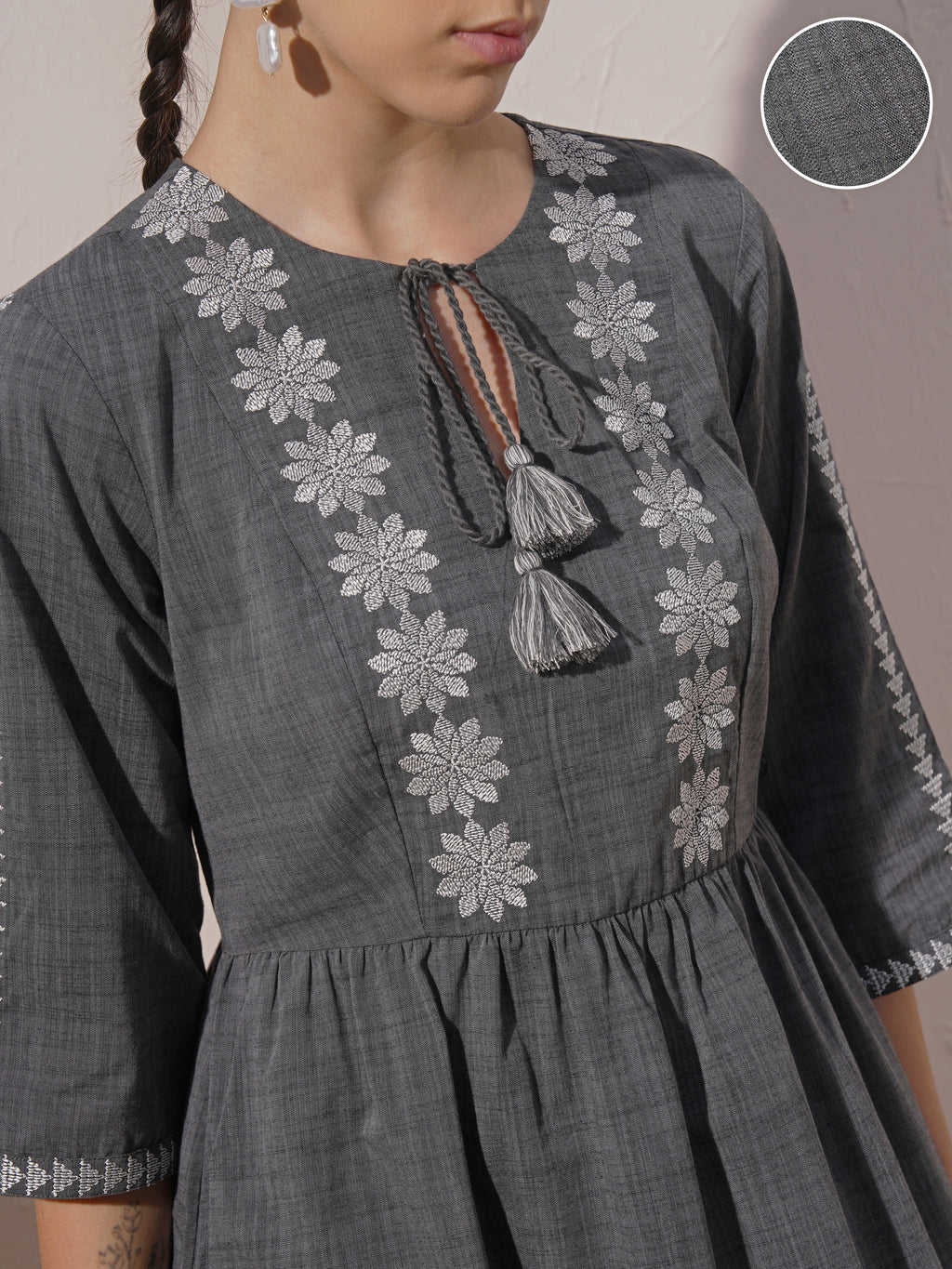 Vara By Vishudh women Black Embroidered A-Line Dress - Black - Image 5