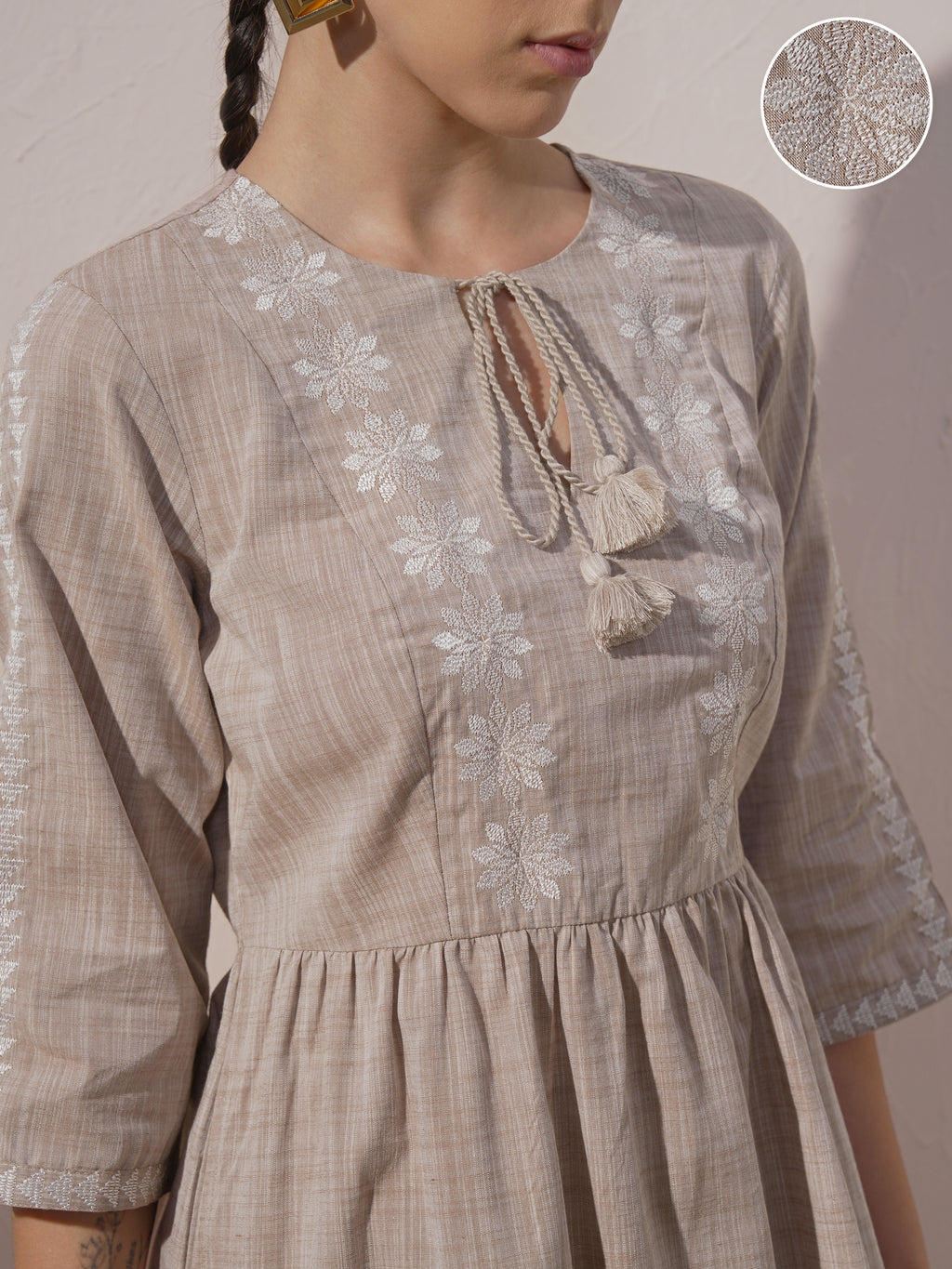 Vara By Vishudh Women Brown Short Embroidered V Neck Dresses - Brown - Image 5