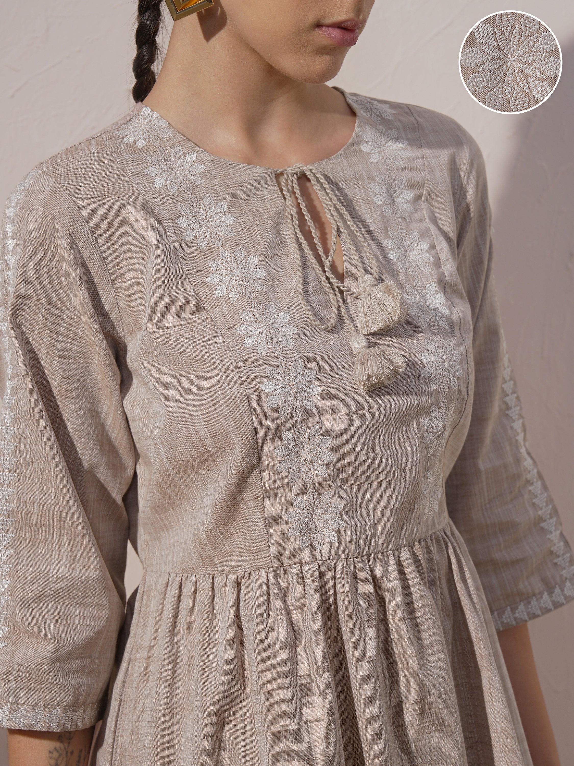 Vara By Vishudh Women Brown Short Embroidered V Neck Dresses - Brown - Image 5