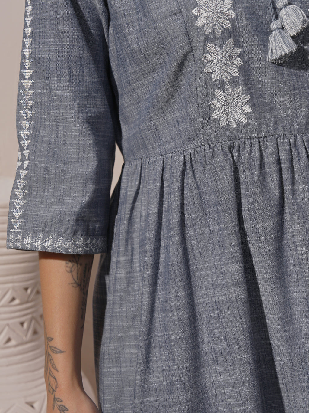 Vara By Vishudh women Grey Embroidered A-Line Dress - Grey - Image 7