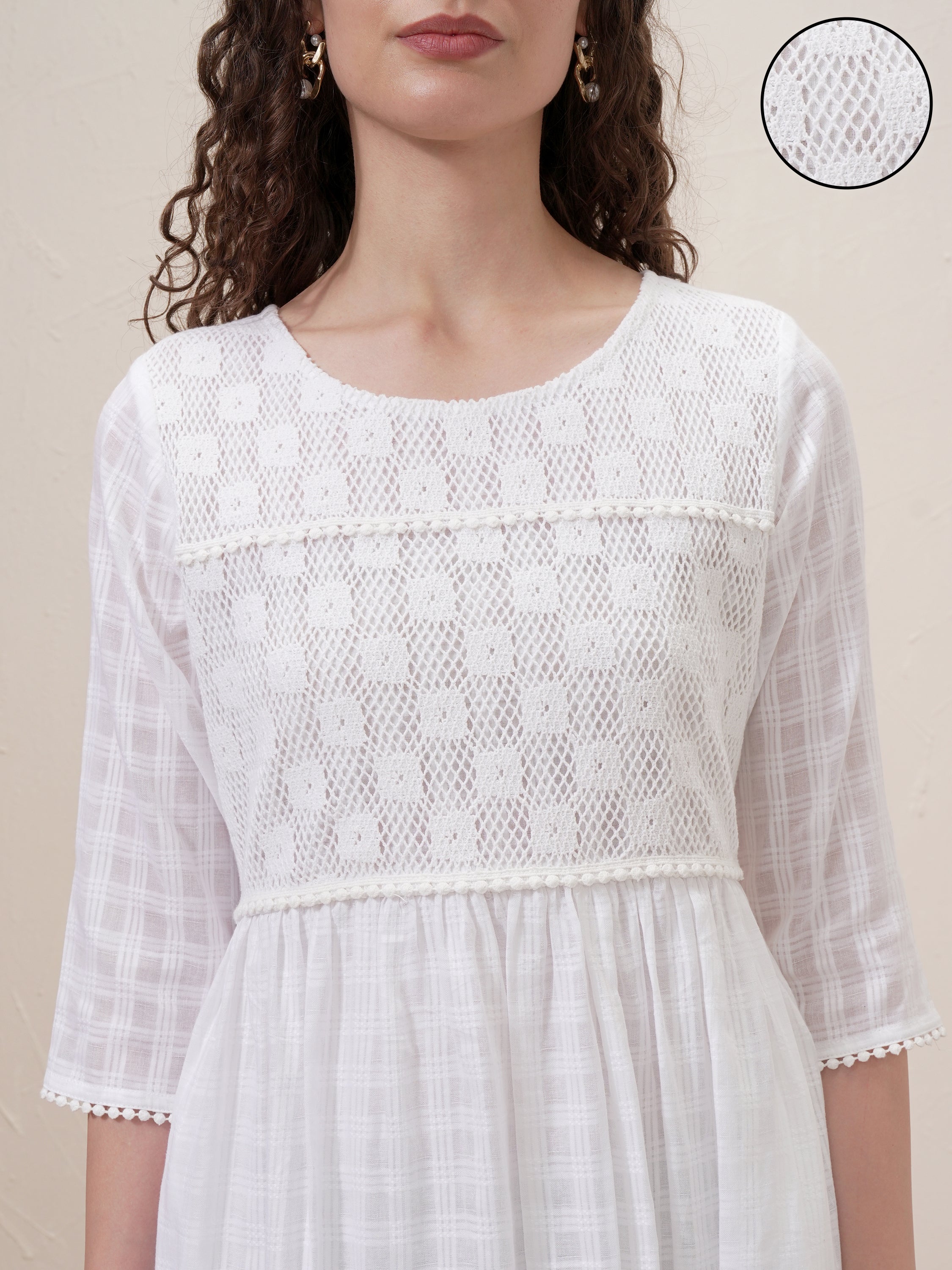 Vishudh Women White Self Design A-Line Dress - White - Image 5